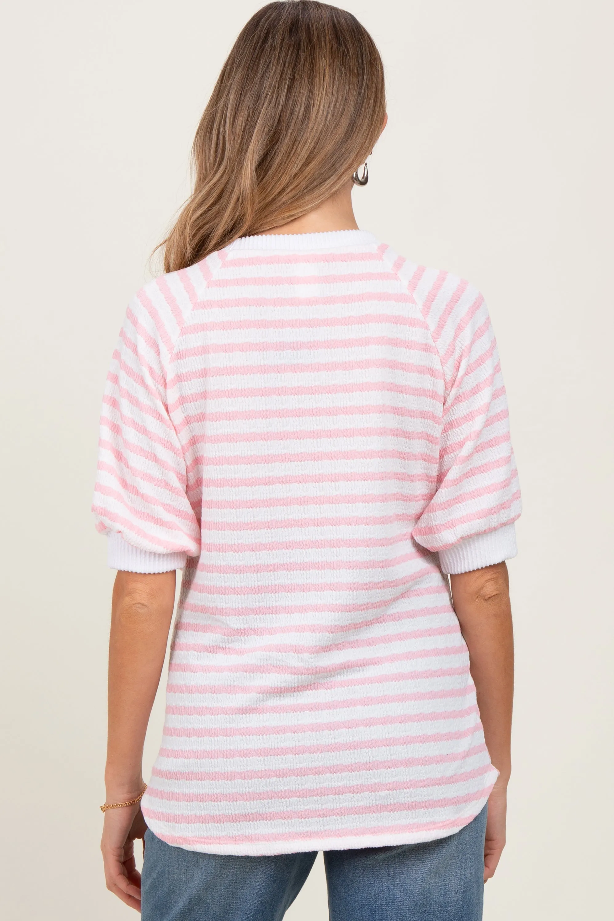 Pink Striped Textured Short Sleeve Maternity Top sold by Pinkblush product image thumbnail 2