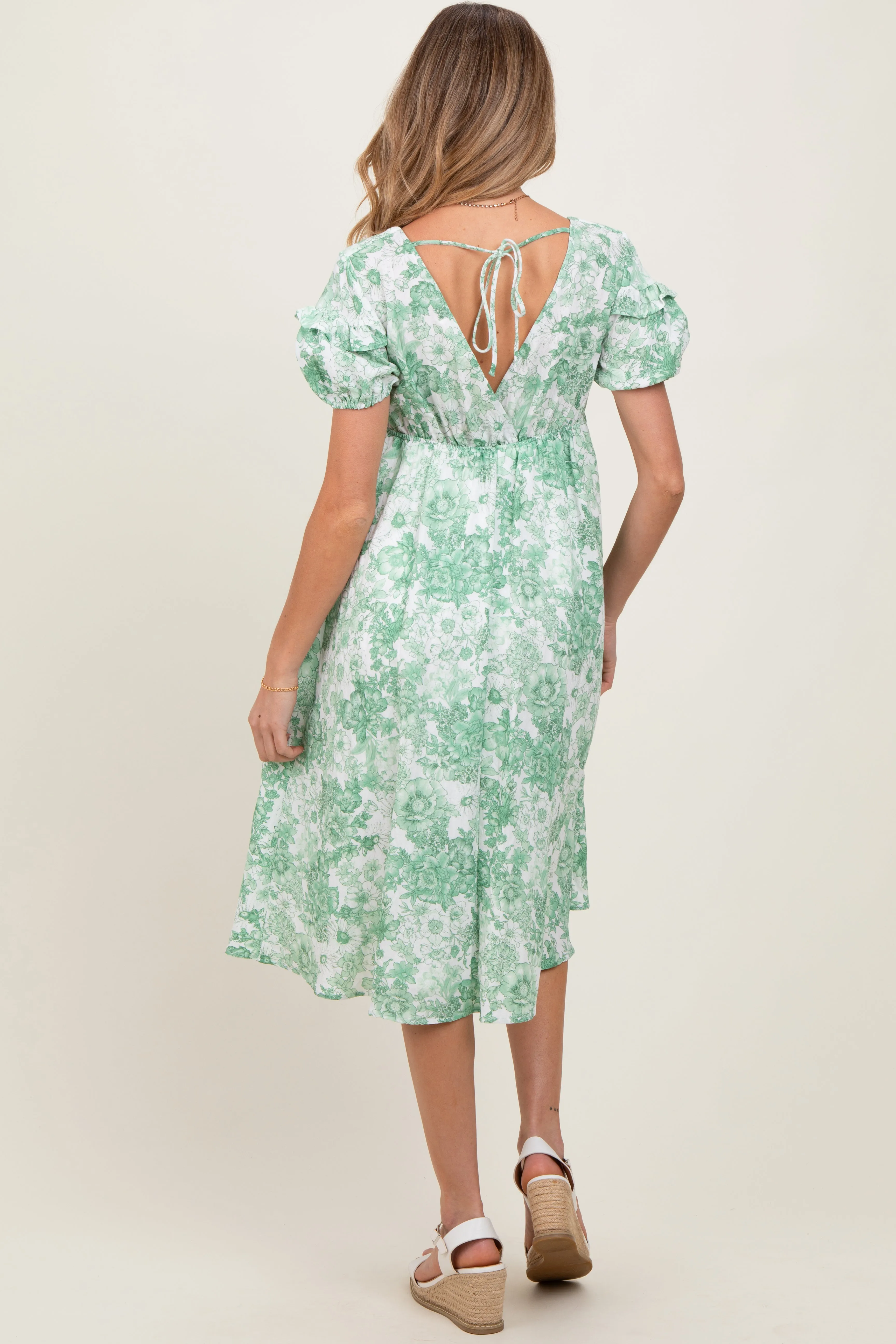 Green Floral Woven Short Sleeve Maternity Mini Dress sold by Pinkblush product image thumbnail 3