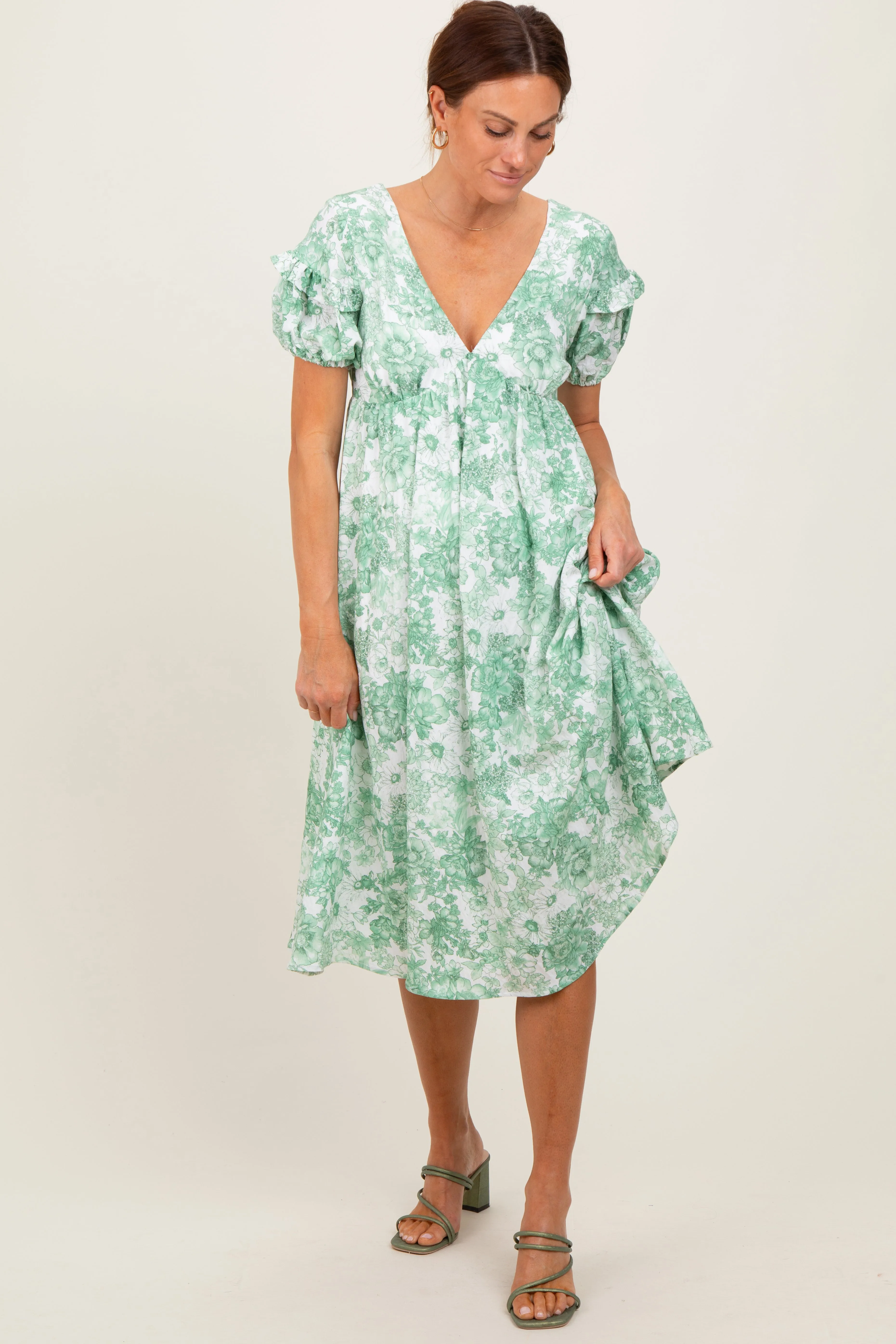 Green Floral Woven Short Sleeve Maternity Mini Dress sold by Pinkblush product image thumbnail 4