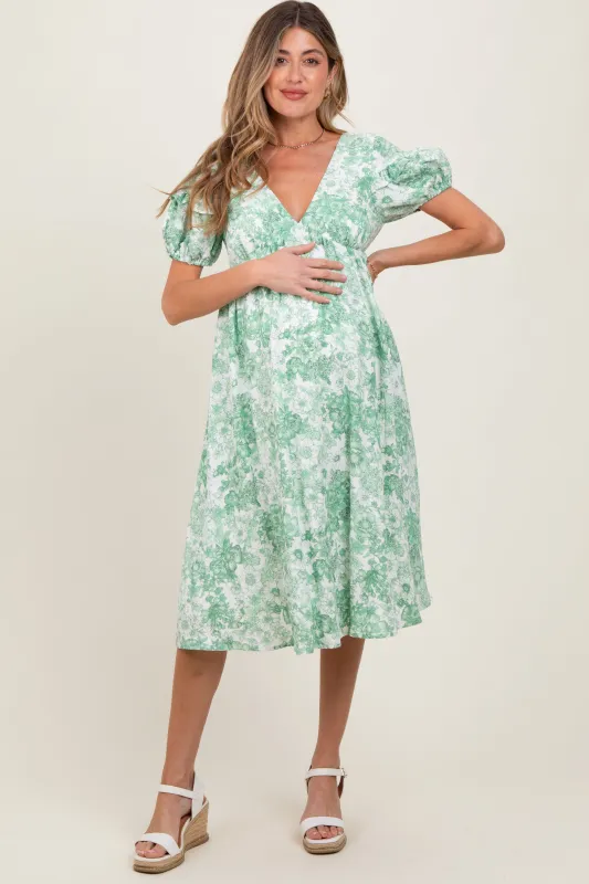 Green Floral Woven Short Sleeve Maternity Mini Dress sold by Pinkblush
