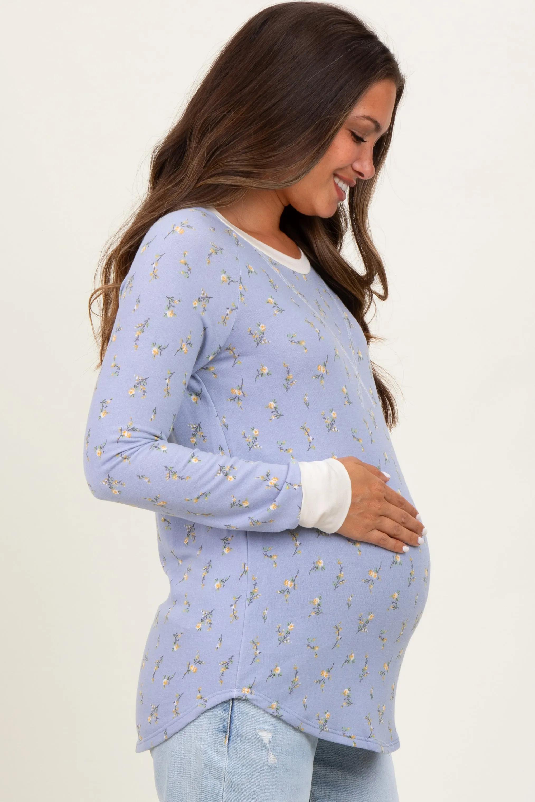Blue Floral Long Sleeve Maternity Top sold by Pinkblush product image thumbnail 2