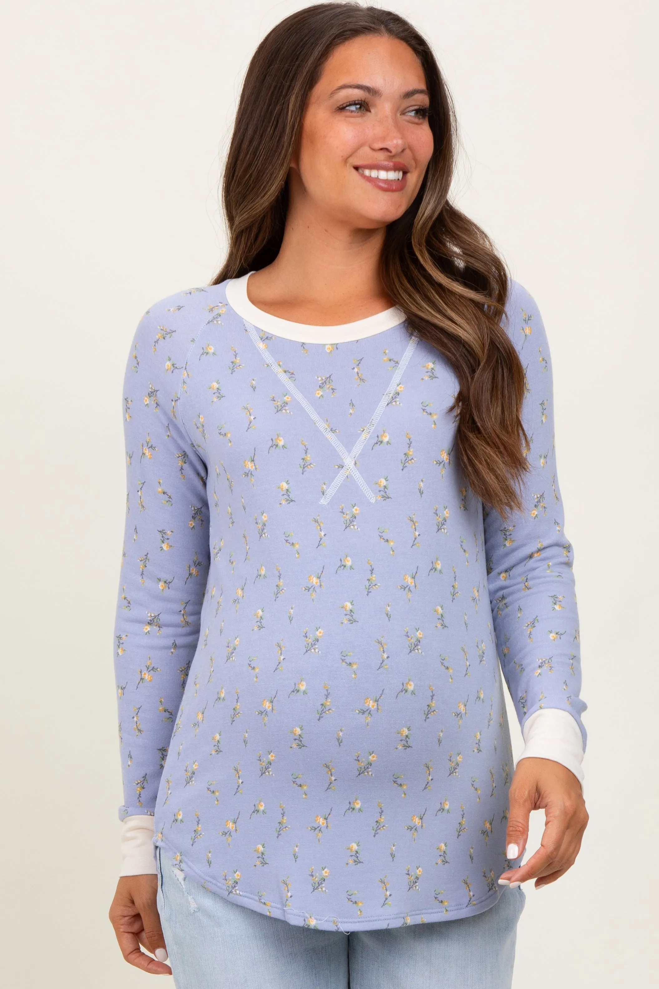 Blue Floral Long Sleeve Maternity Top sold by Pinkblush