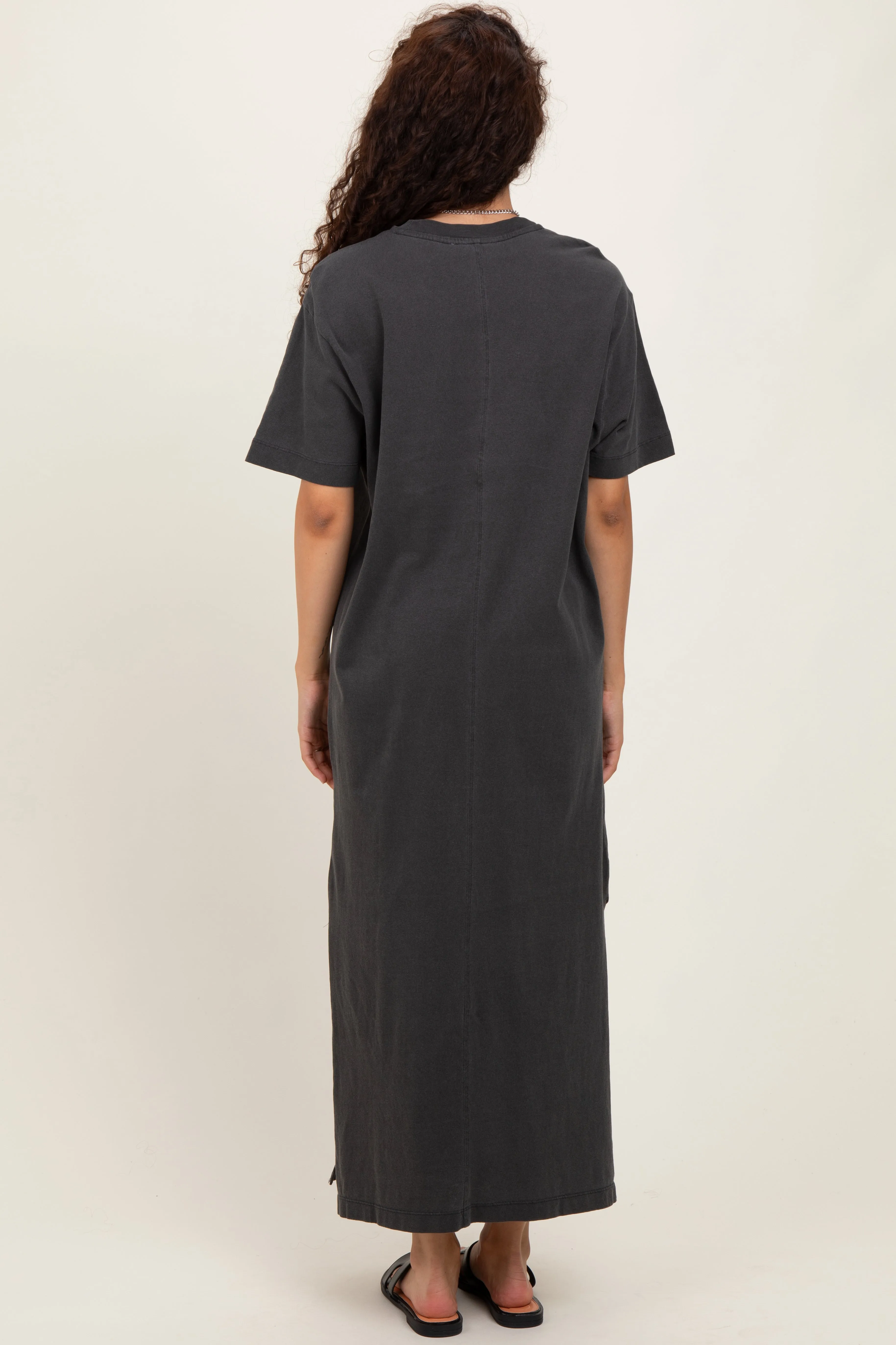 Black Short Sleeve Knit T-Shirt Maxi Dress sold by Pinkblush product image thumbnail 3
