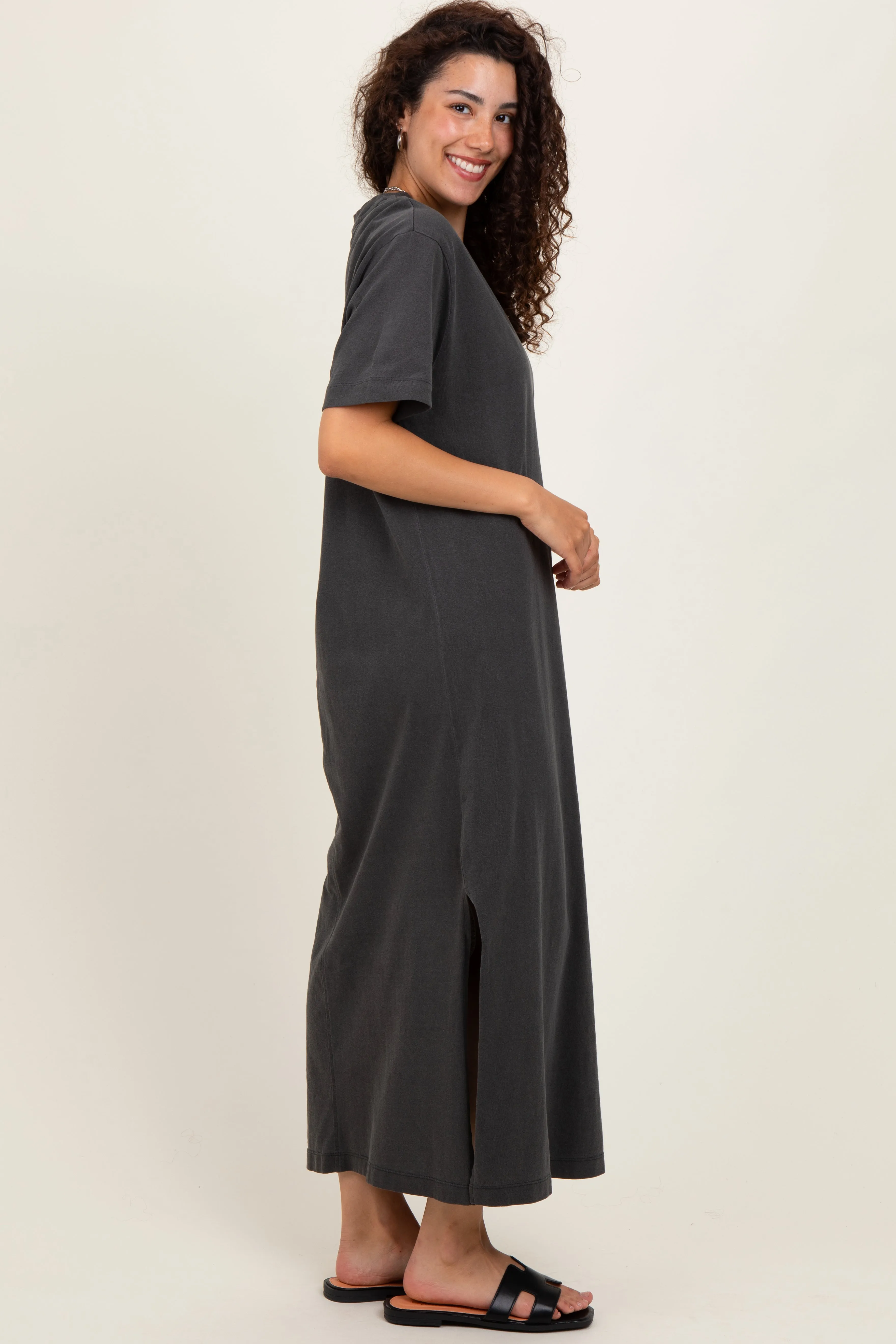 Black Short Sleeve Knit T-Shirt Maxi Dress sold by Pinkblush product image thumbnail 2