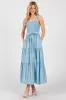 Light Blue Smocked Tiered Midi Dress sold by Pinkblush