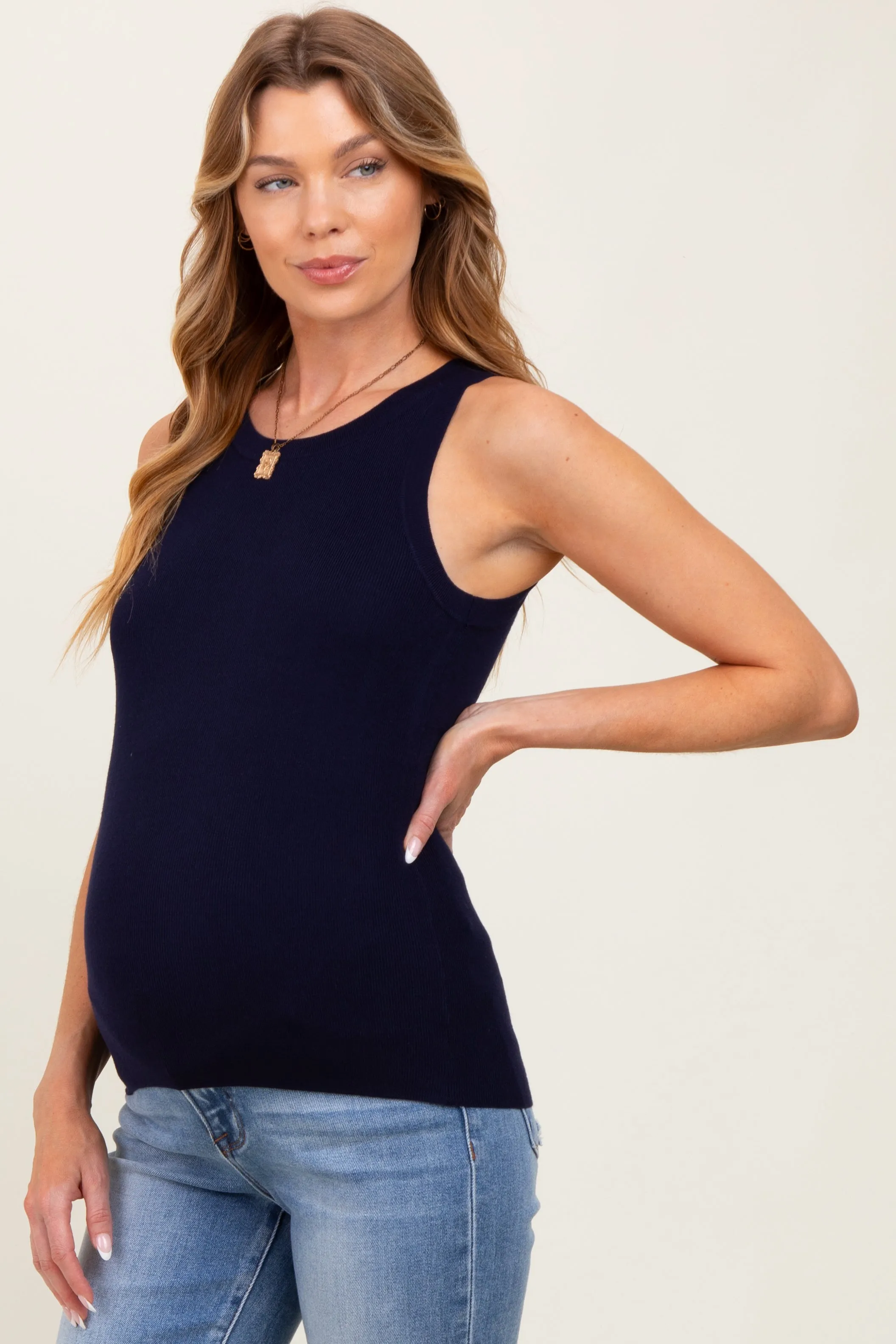 Navy Blue Knit Maternity Tank Top sold by Pinkblush product image thumbnail 3