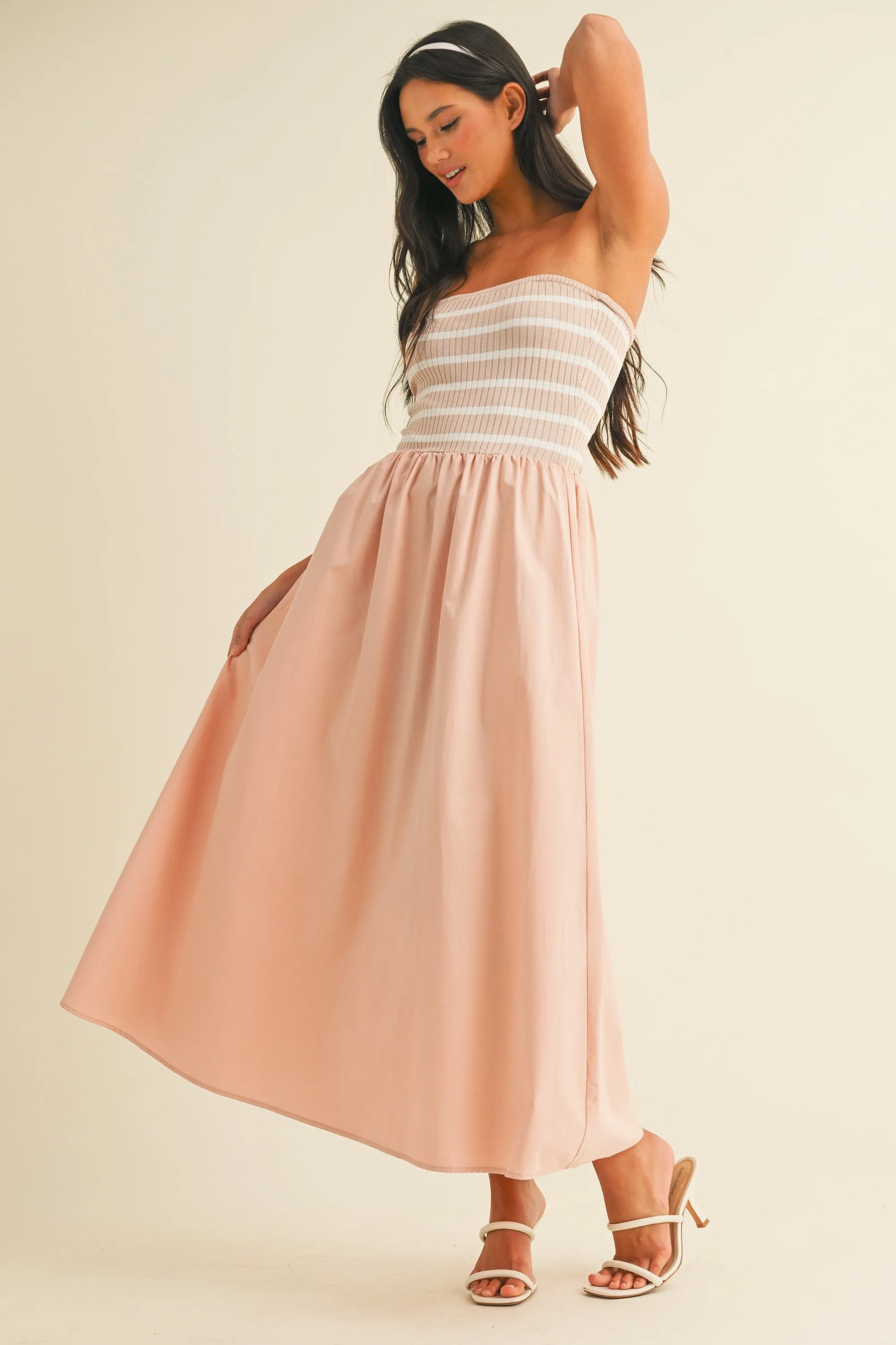 Mauve Striped Tube Knit Maxi Dress sold by Pinkblush