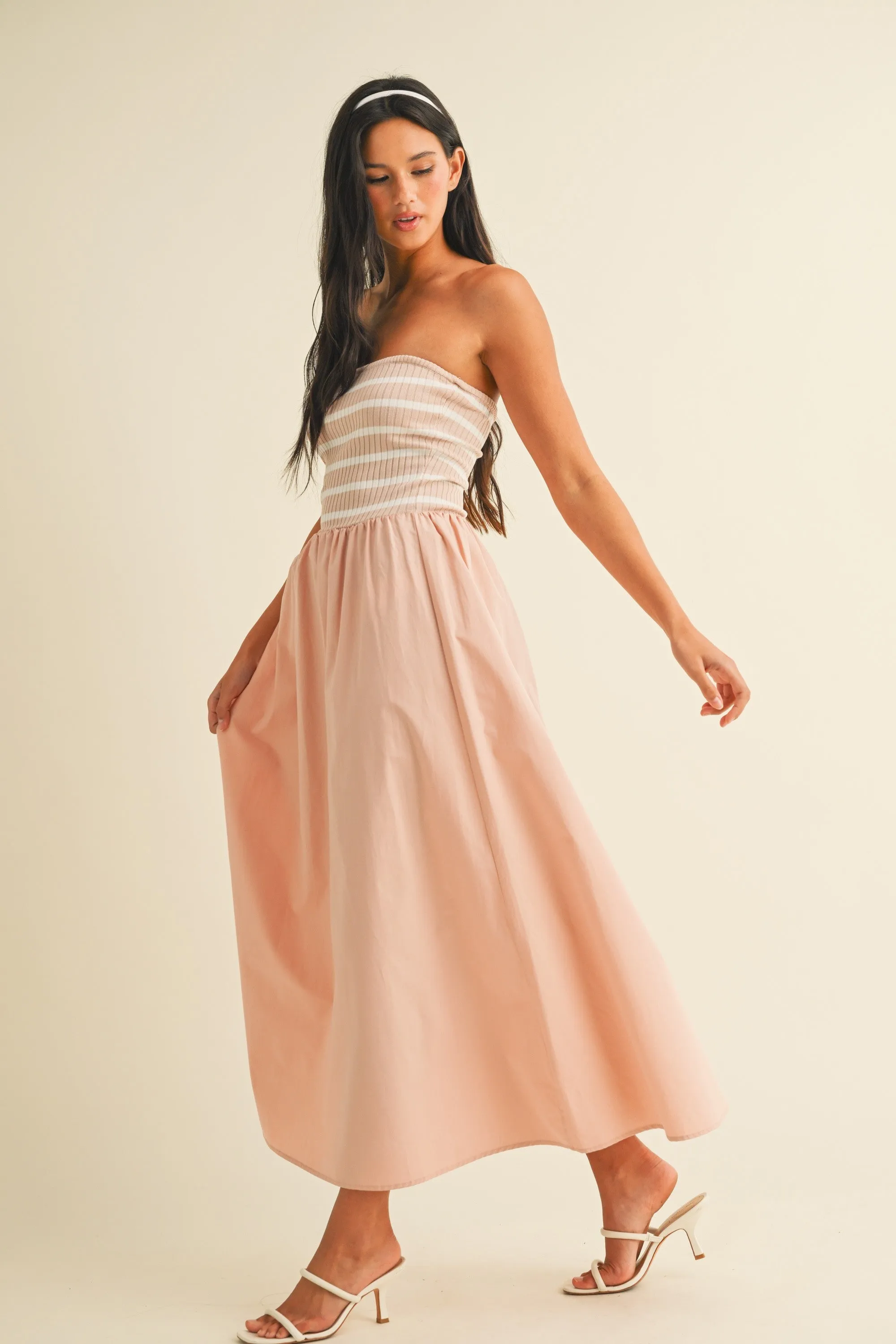 Mauve Striped Tube Knit Maxi Dress sold by Pinkblush product image thumbnail 2