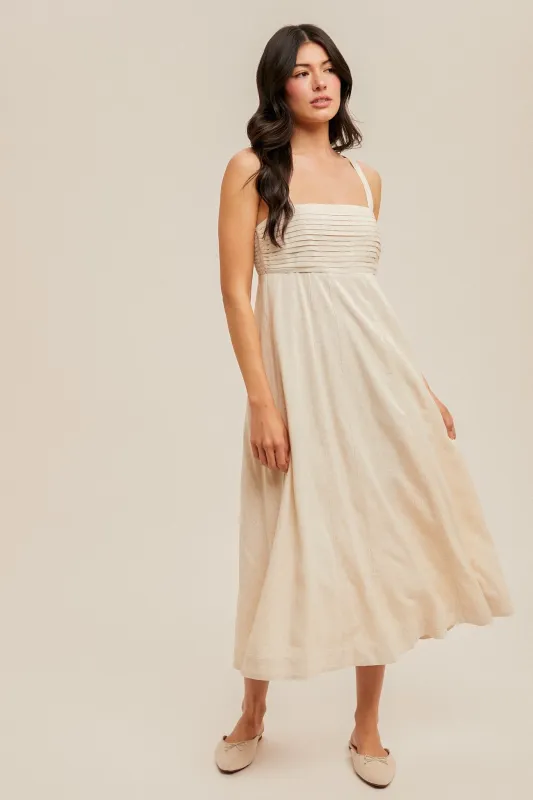 Cream Pleated Bodice Midi Dress sold by Pinkblush