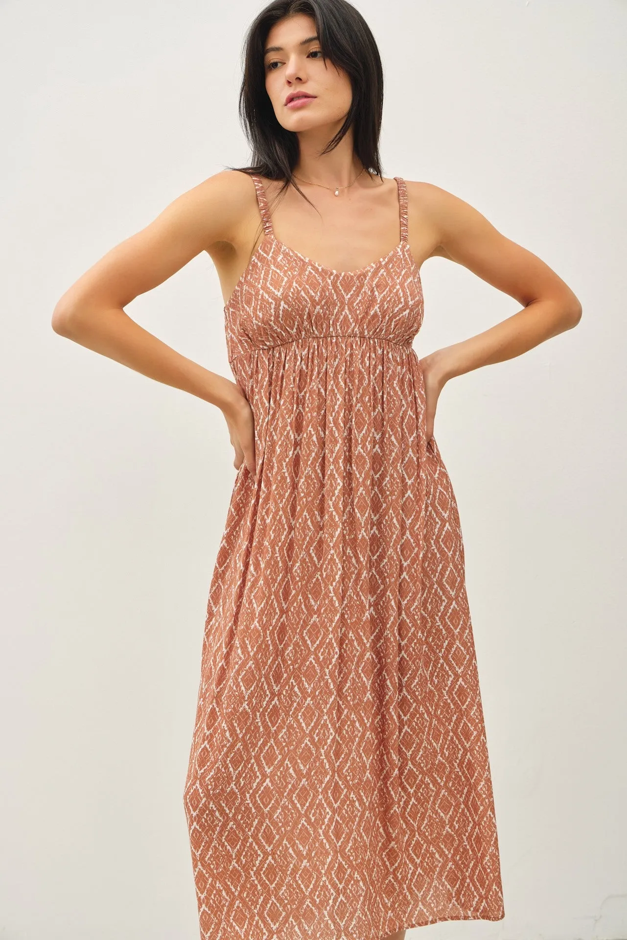 Rust Printed Sleeveless Midi Dress sold by Pinkblush product image thumbnail 4