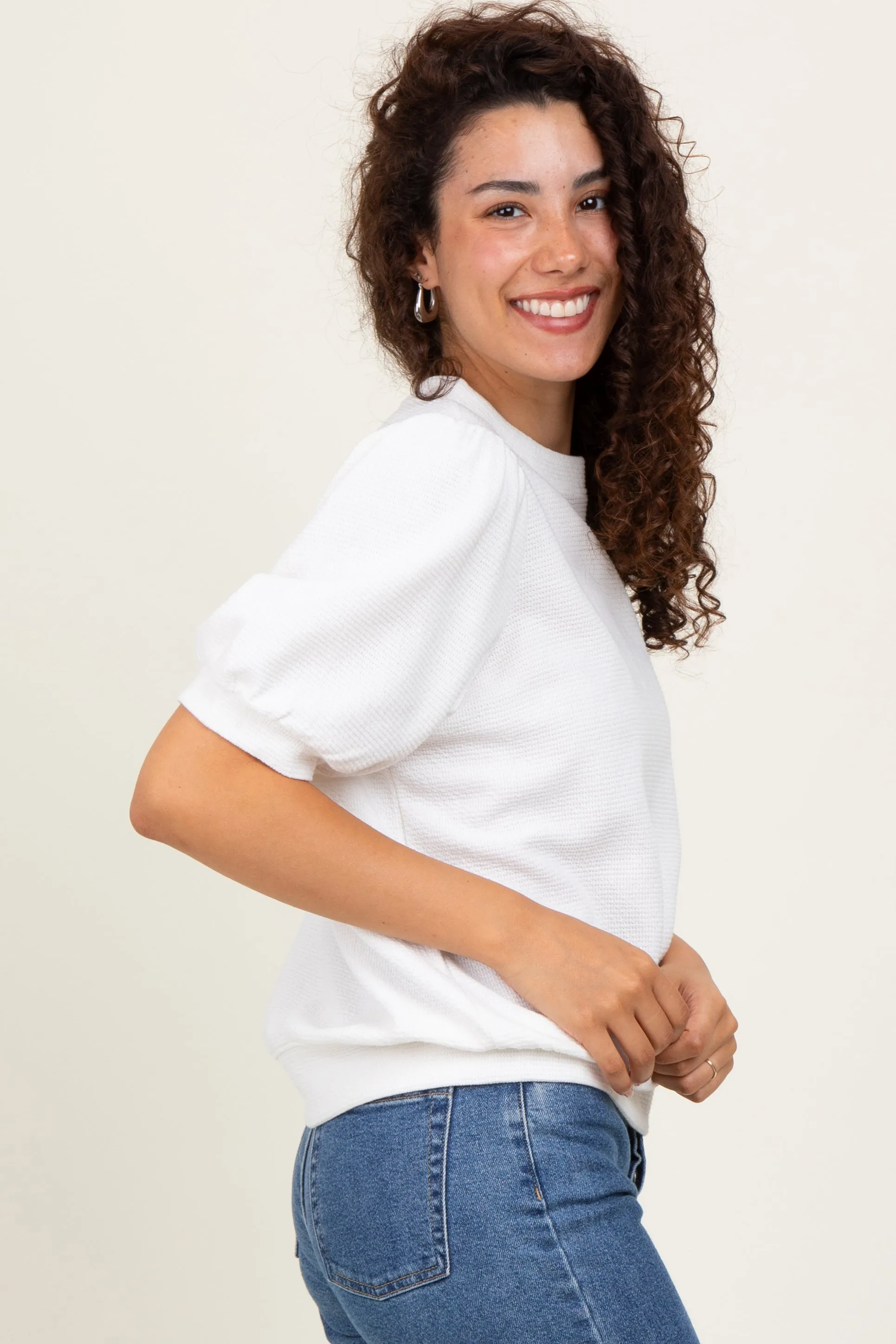 White Knit Puff Sleeve Top sold by Pinkblush product image thumbnail 3