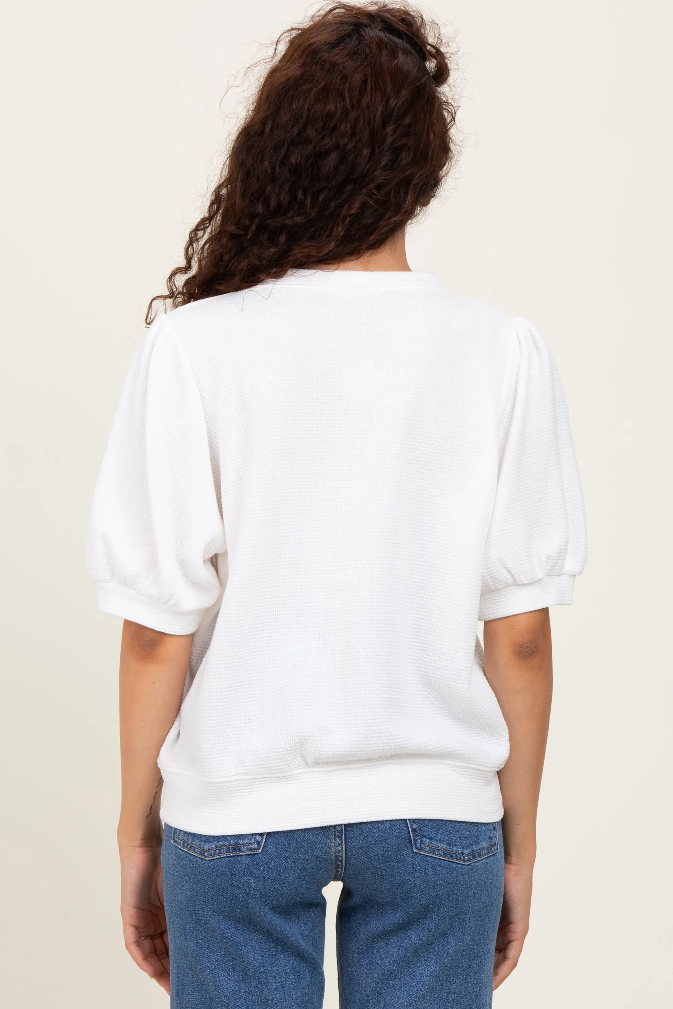 White Knit Puff Sleeve Top sold by Pinkblush product image thumbnail 4