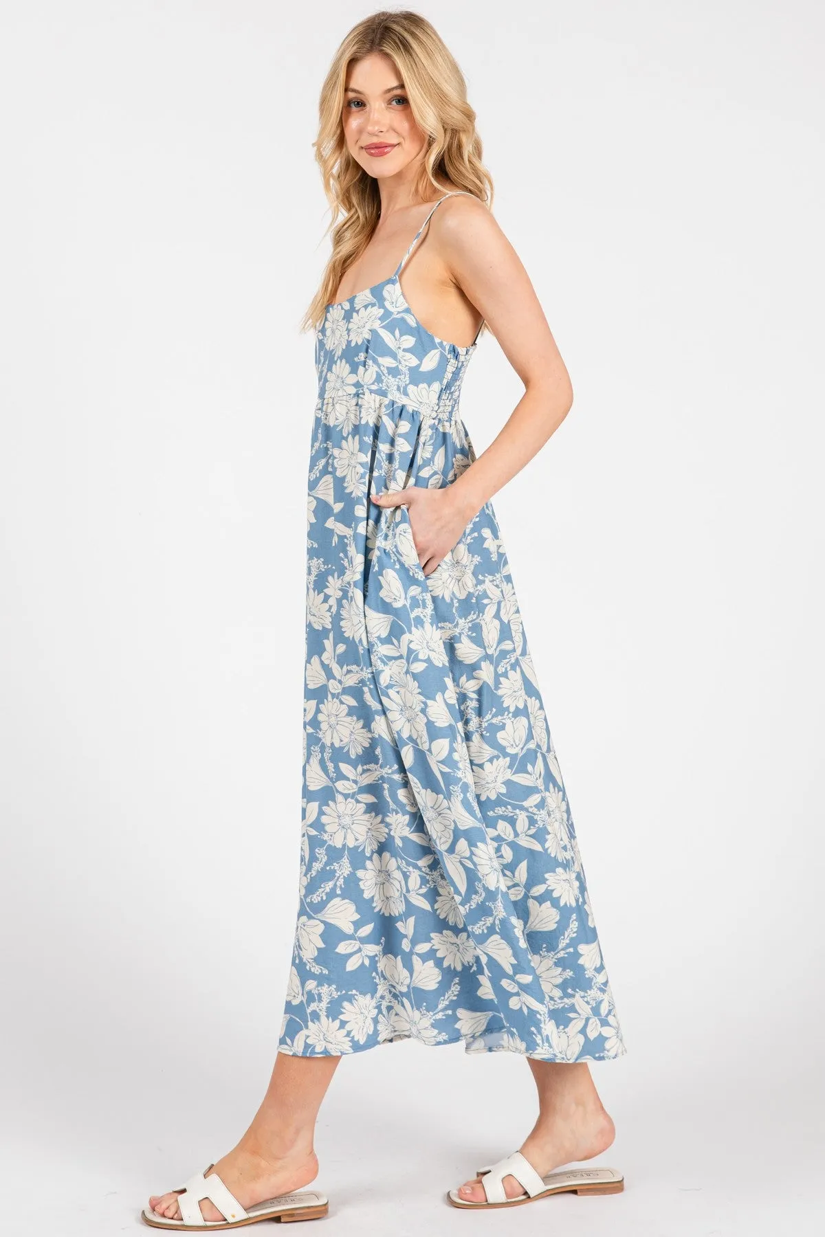 Blue Floral Sleeveless Midi Dress sold by Pinkblush product image thumbnail 3