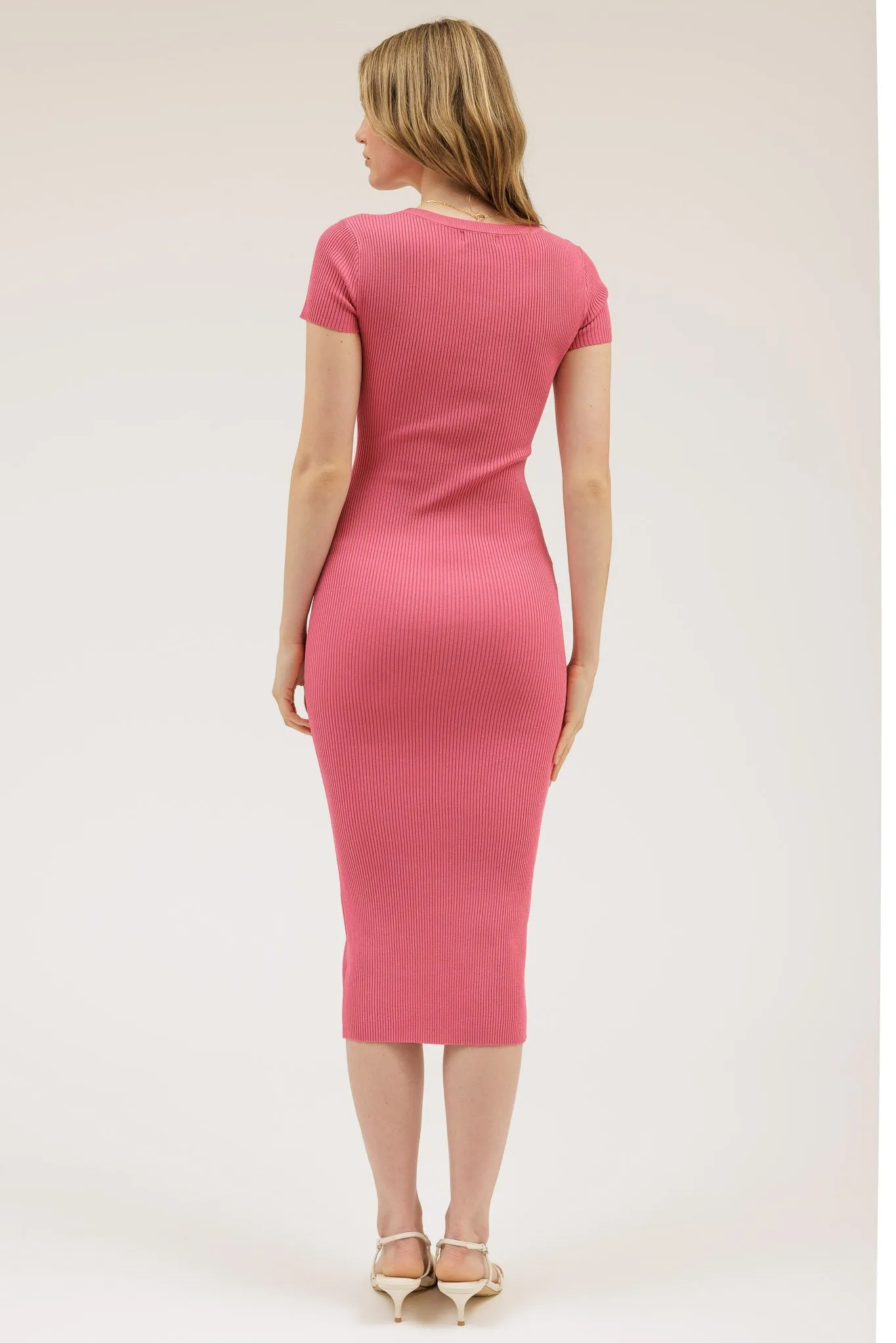 Pink Short Sleeve Rib Knit Midi Dress sold by Pinkblush product image thumbnail 3