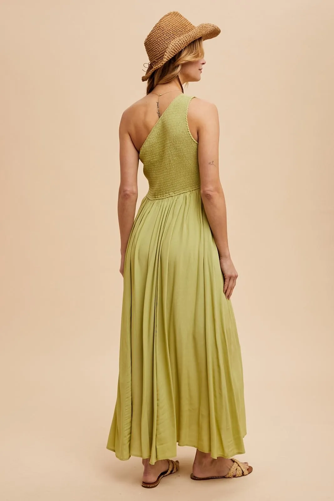 Green Smocked One Shoulder Maxi Dress sold by Pinkblush product image thumbnail 5