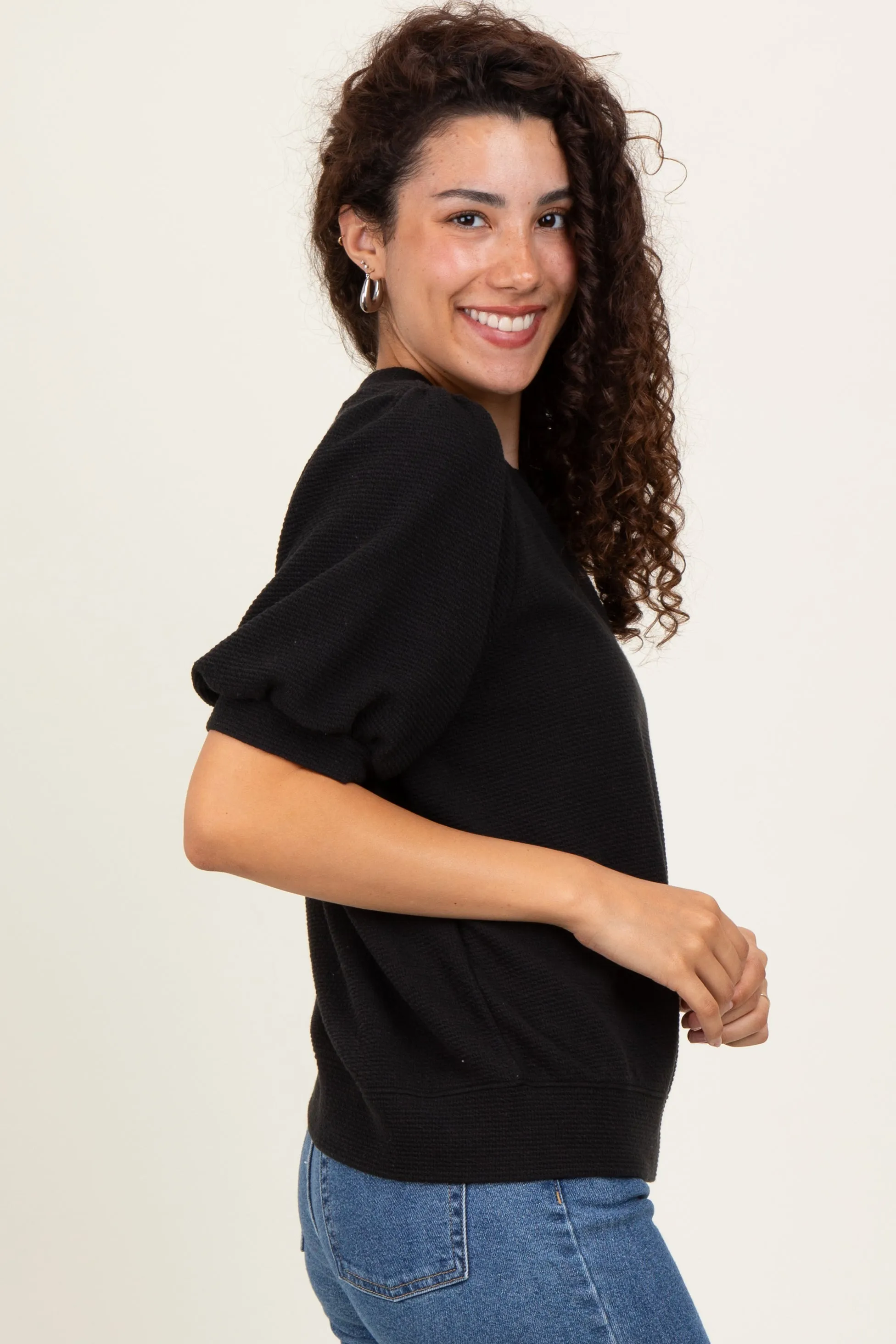 Black Knit Puff Sleeve Top sold by Pinkblush product image thumbnail 3