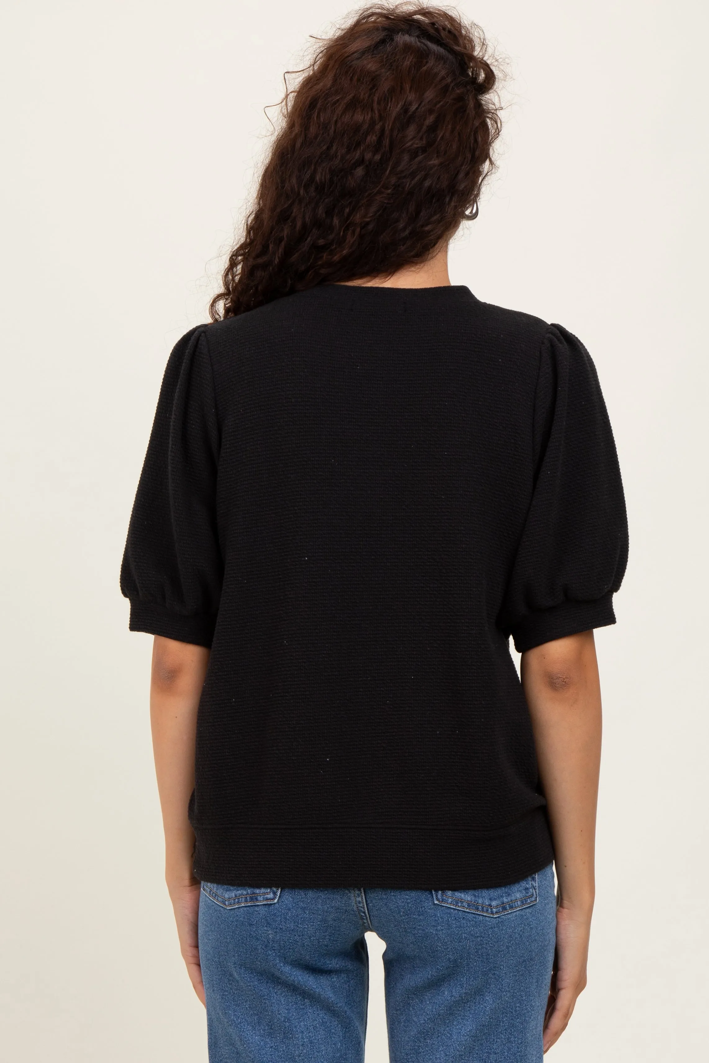 Black Knit Puff Sleeve Top sold by Pinkblush product image thumbnail 4