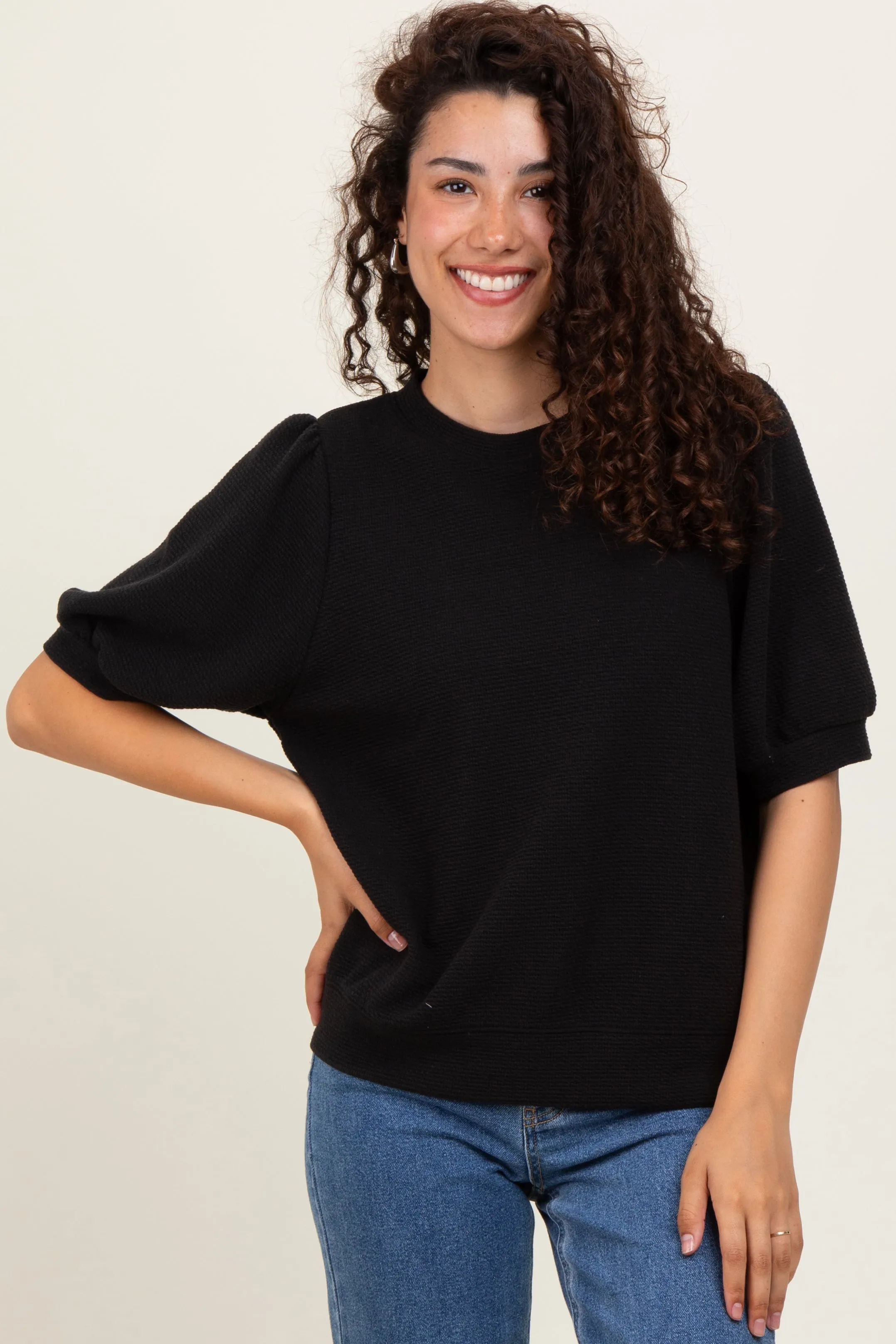 Black Knit Puff Sleeve Top sold by Pinkblush product image thumbnail 2