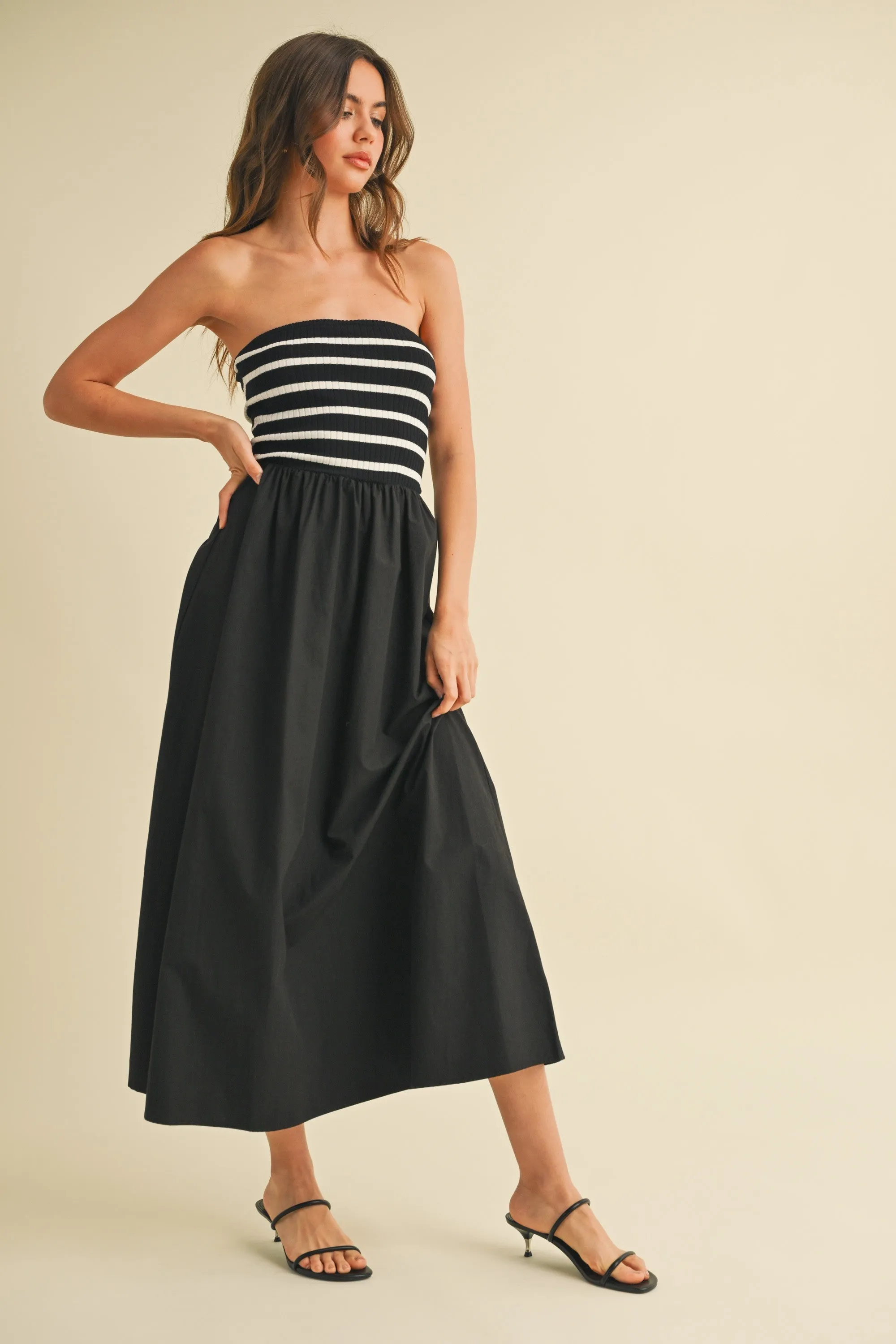 Black Striped Tube Knit Maxi Dress sold by Pinkblush product image thumbnail 4