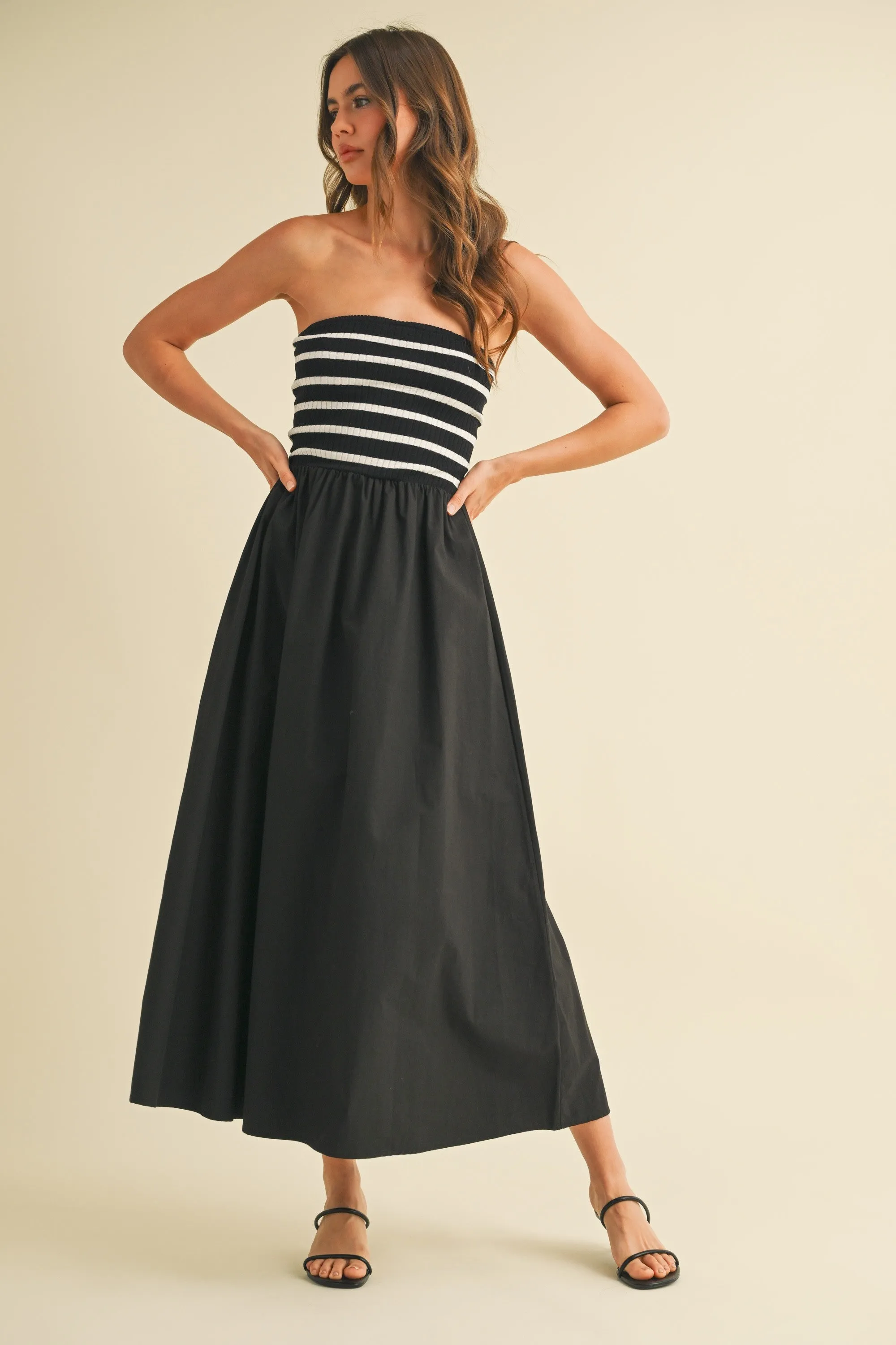 Black Striped Tube Knit Maxi Dress sold by Pinkblush