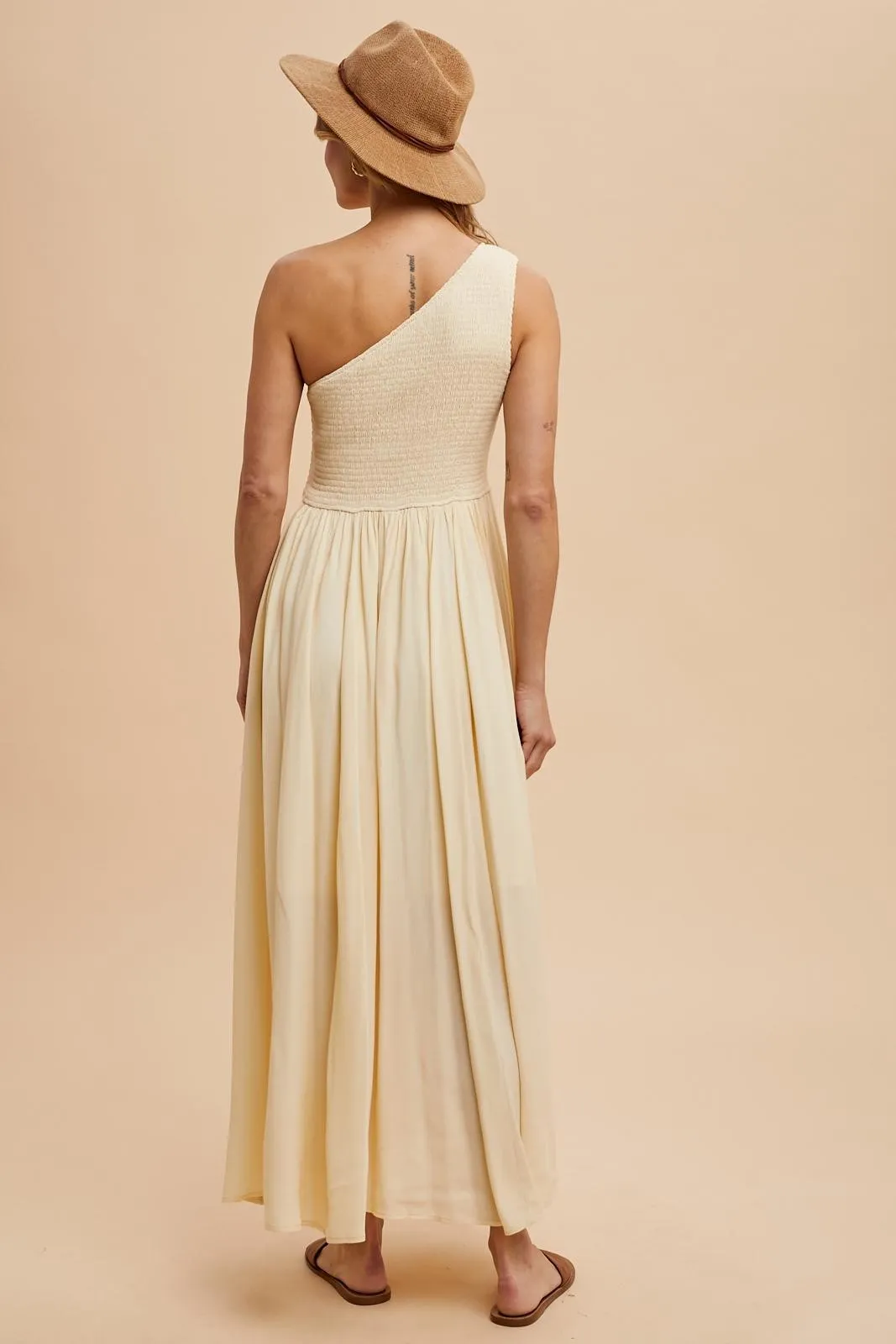Cream Smocked One Shoulder Maxi Dress sold by Pinkblush product image thumbnail 5