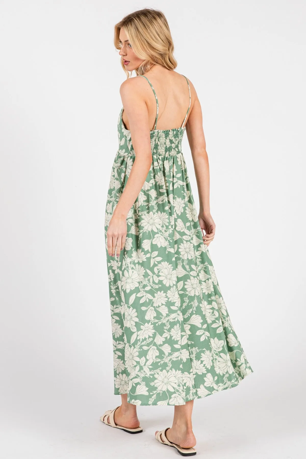 Light Olive Floral Sleeveless Midi Dress sold by Pinkblush product image thumbnail 4