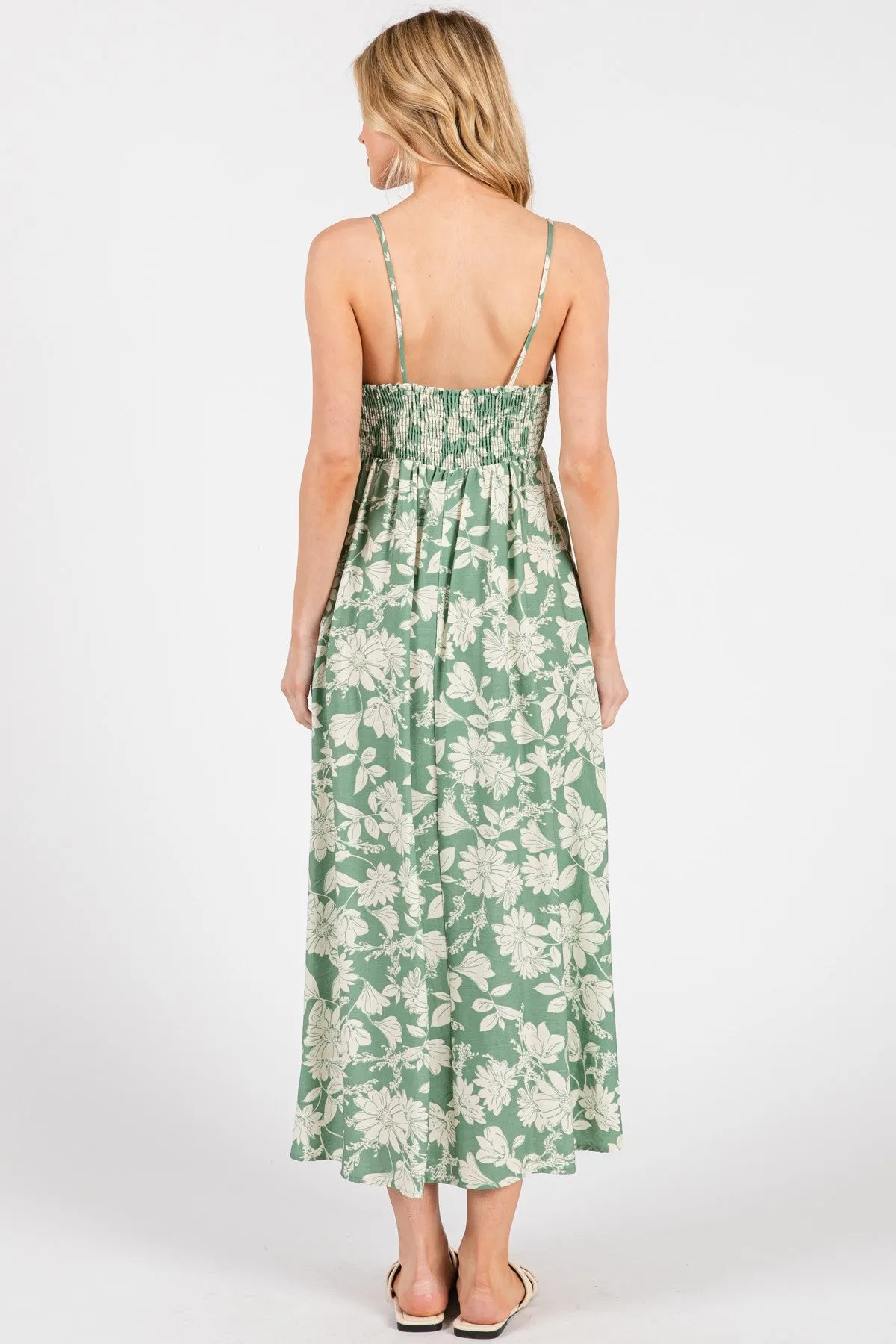 Light Olive Floral Sleeveless Midi Dress sold by Pinkblush product image thumbnail 5