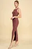 Rust Ribbed Fitted Side Slit Midi Dress sold by Pinkblush