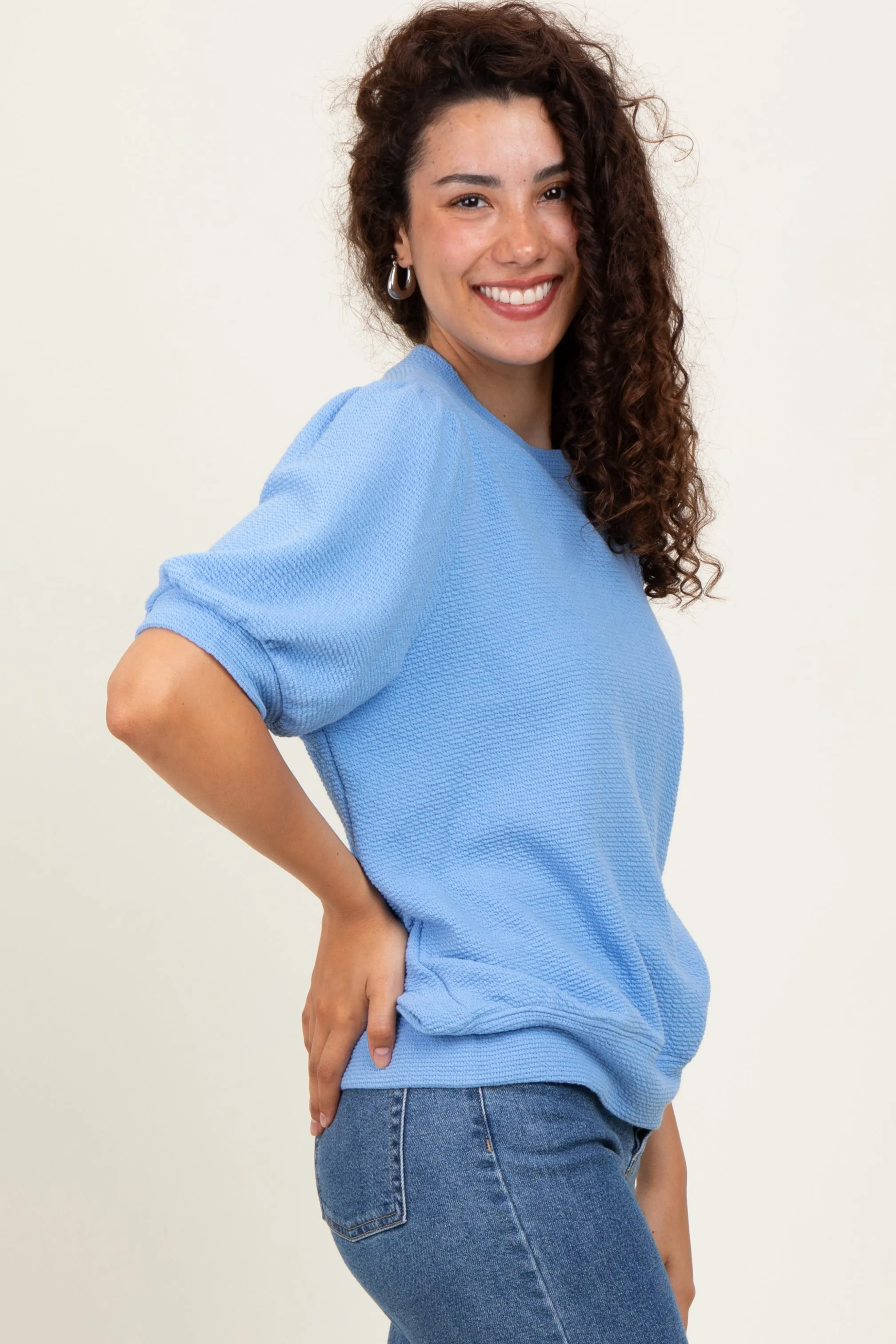 Blue Knit Puff Sleeve Top sold by Pinkblush product image thumbnail 2