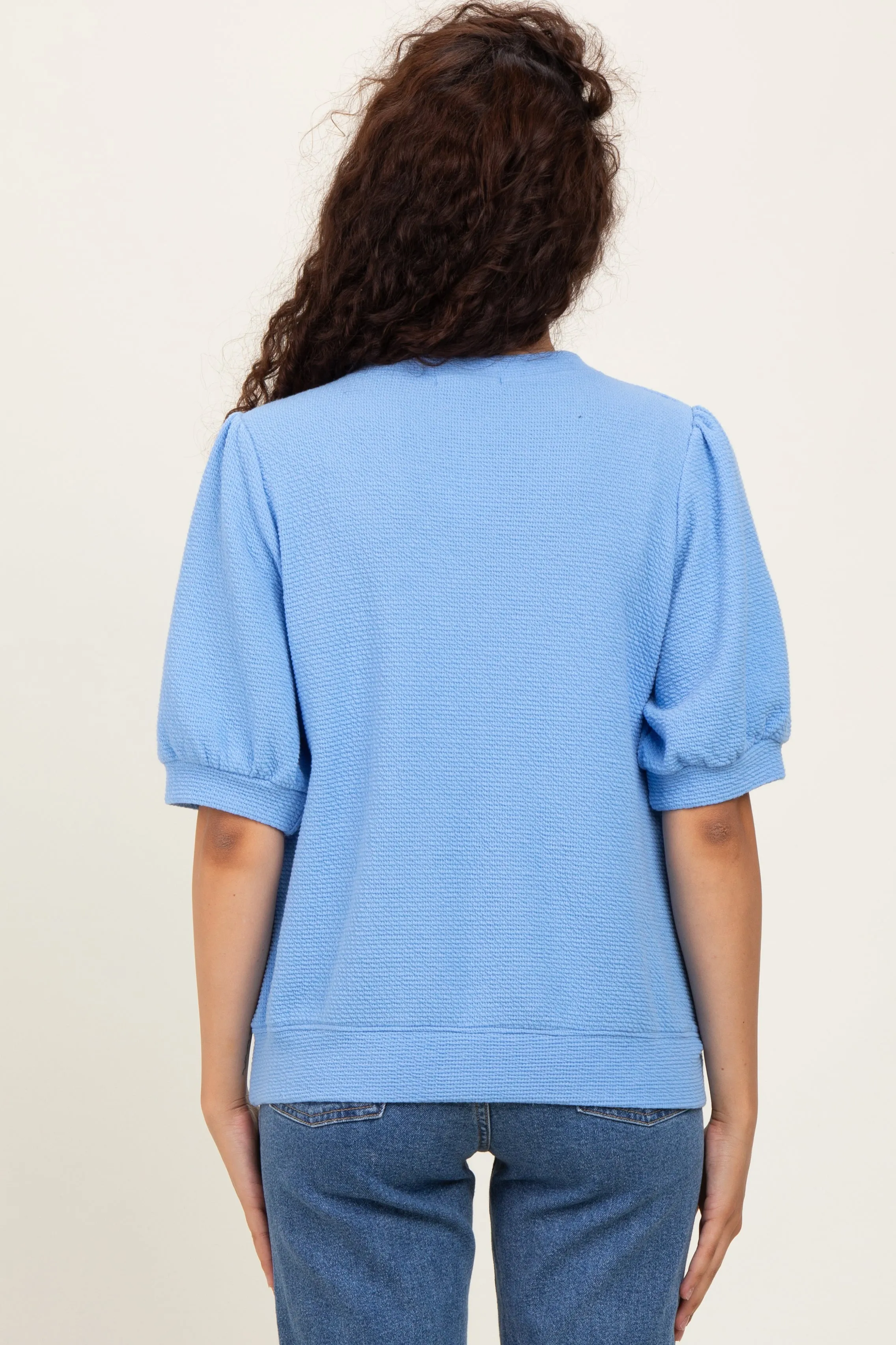 Blue Knit Puff Sleeve Top sold by Pinkblush product image thumbnail 3