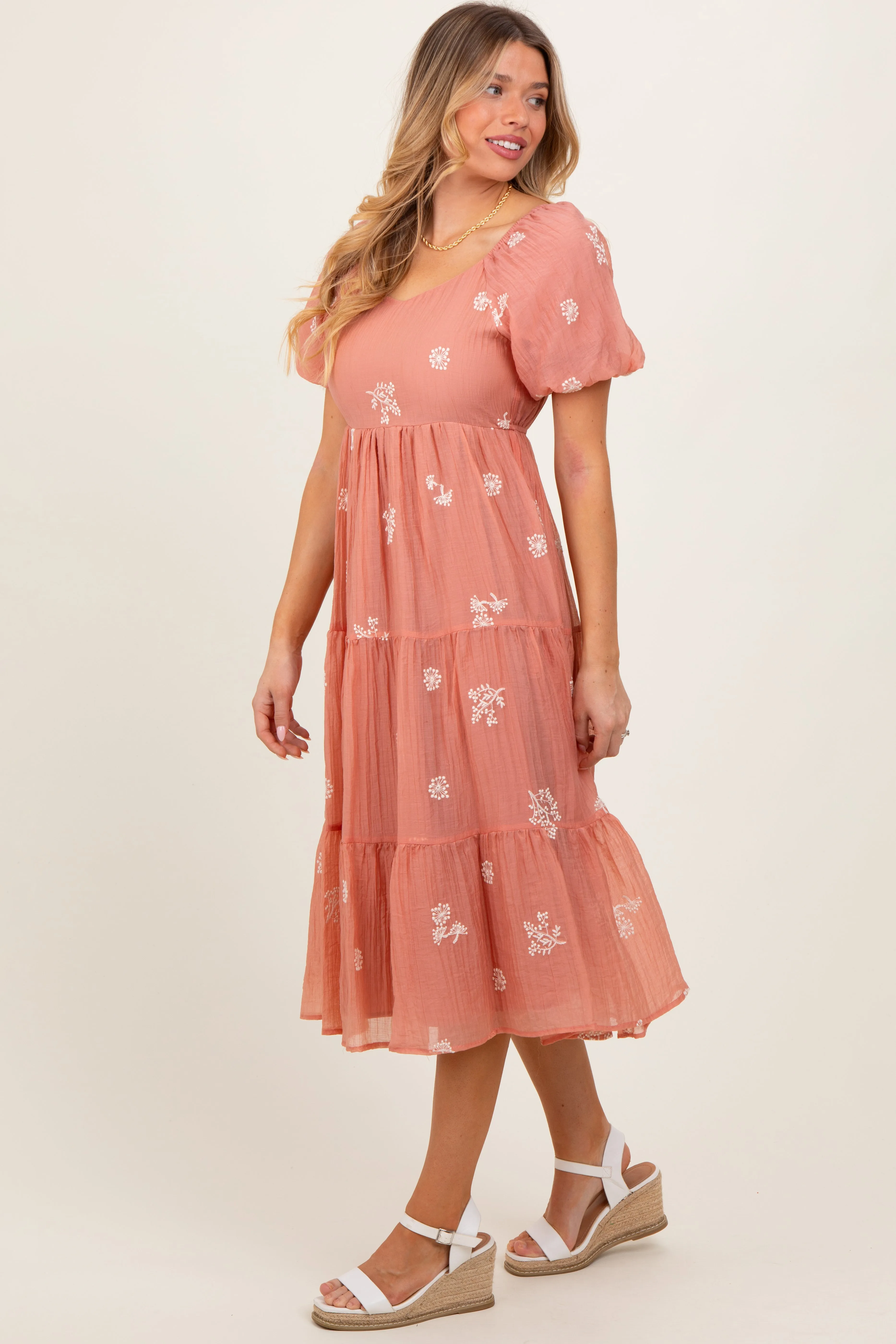 Light Pink Floral Embroidered Tiered Midi Dress sold by Pinkblush product image thumbnail 2