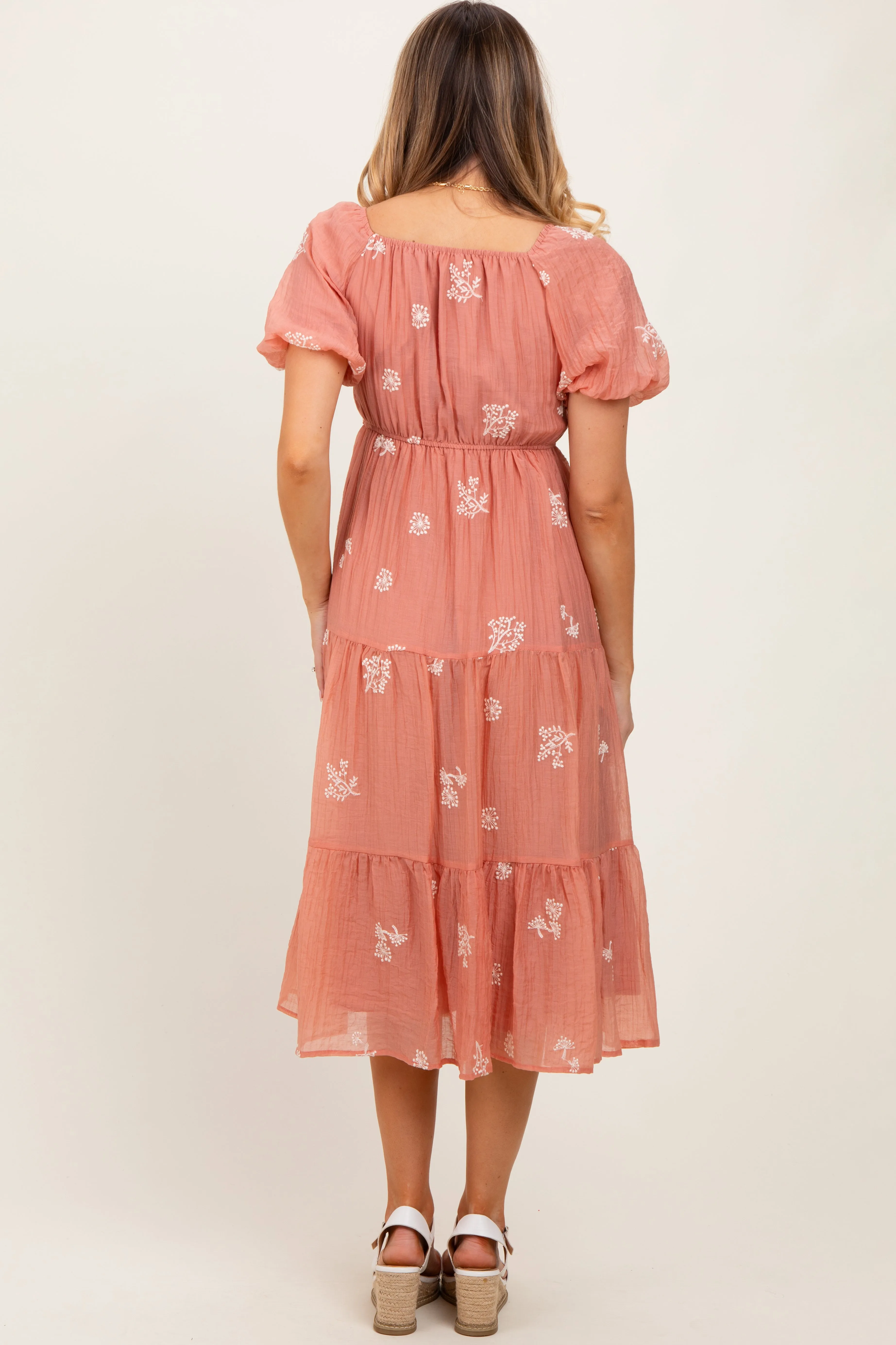Light Pink Floral Embroidered Tiered Midi Dress sold by Pinkblush product image thumbnail 3