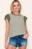 Olive Ribbed Striped Flutter Sleeve Top sold by Pinkblush