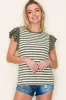 Olive Ribbed Striped Flutter Sleeve Top sold by Pinkblush