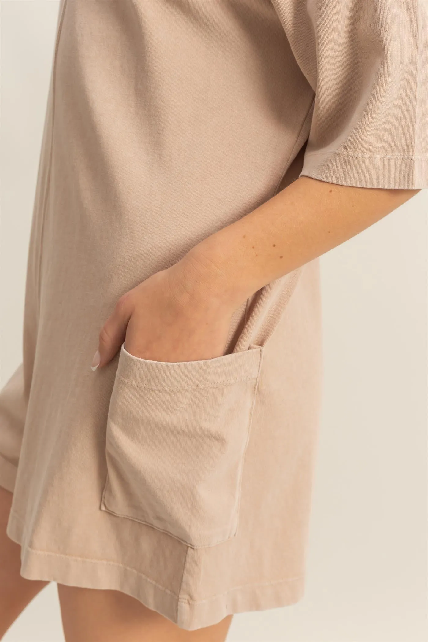 Beige V Back Short Sleeve Pocketed Romper sold by Pinkblush product image thumbnail 5