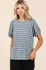 Blue Textured Knit Striped Puff Sleeve Top sold by Pinkblush