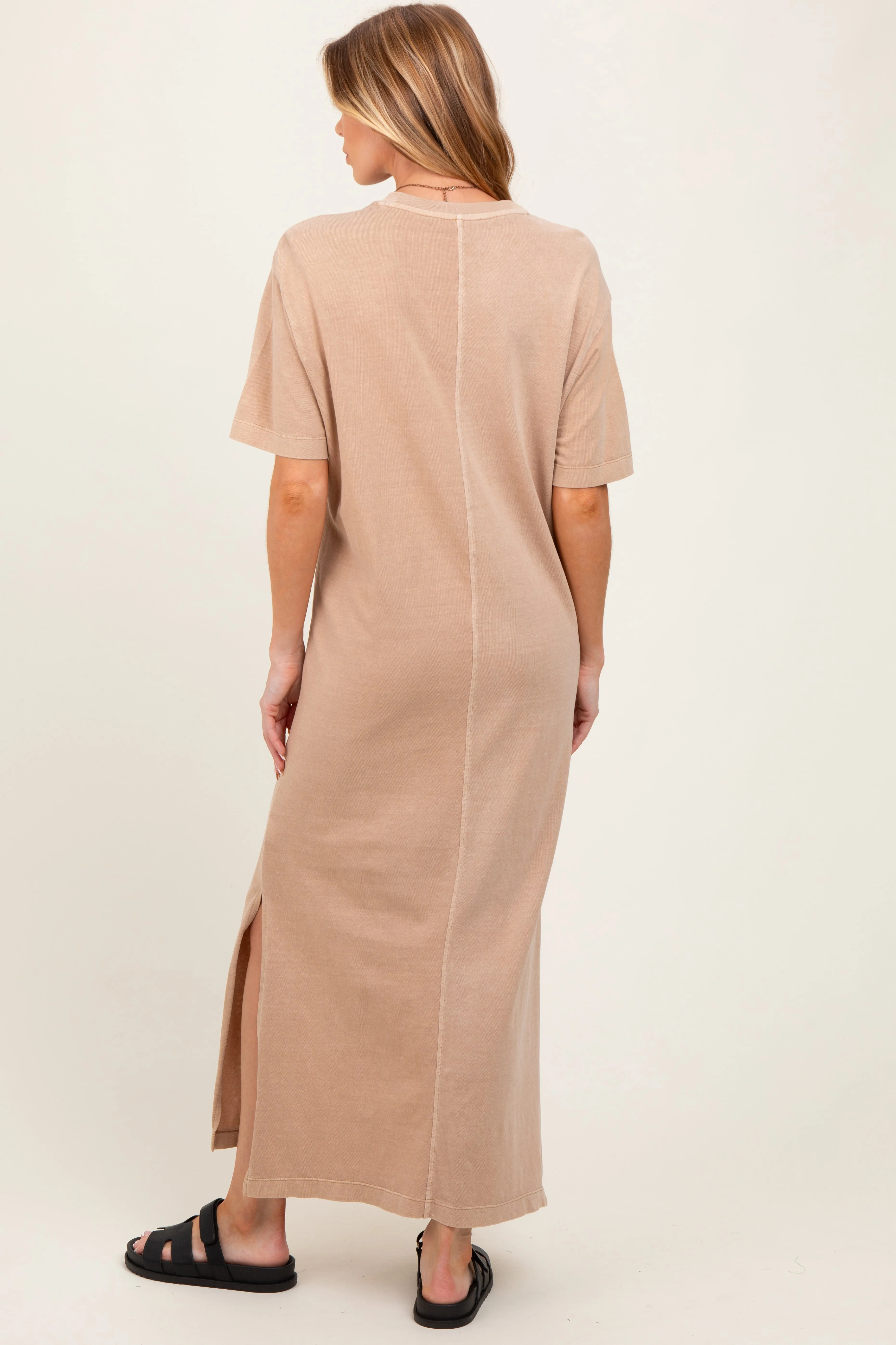 Taupe Short Sleeve Knit T-Shirt Maternity Maxi Dress sold by Pinkblush product image thumbnail 3