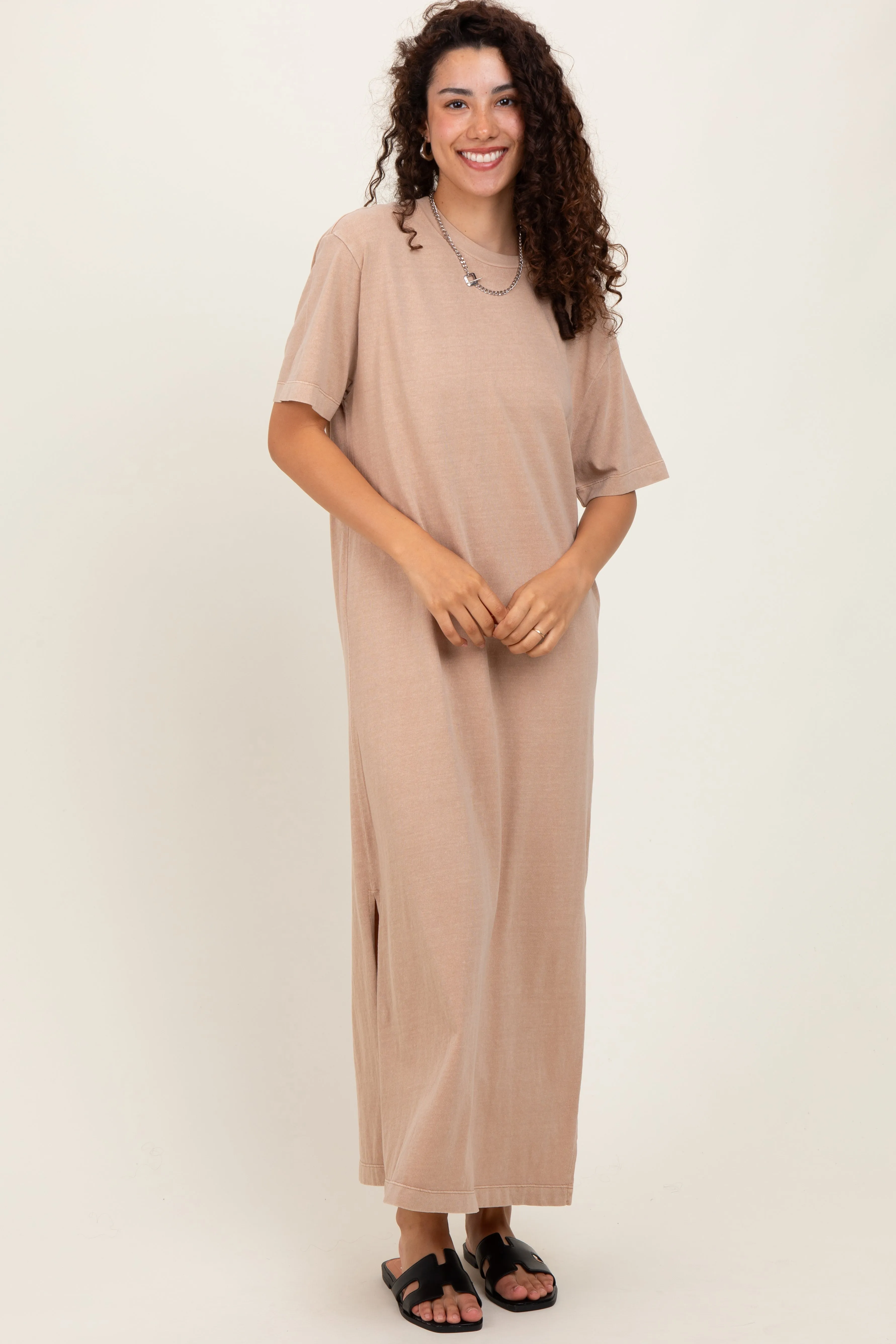 Taupe Short Sleeve Knit T-Shirt Maternity Maxi Dress sold by Pinkblush product image thumbnail 4