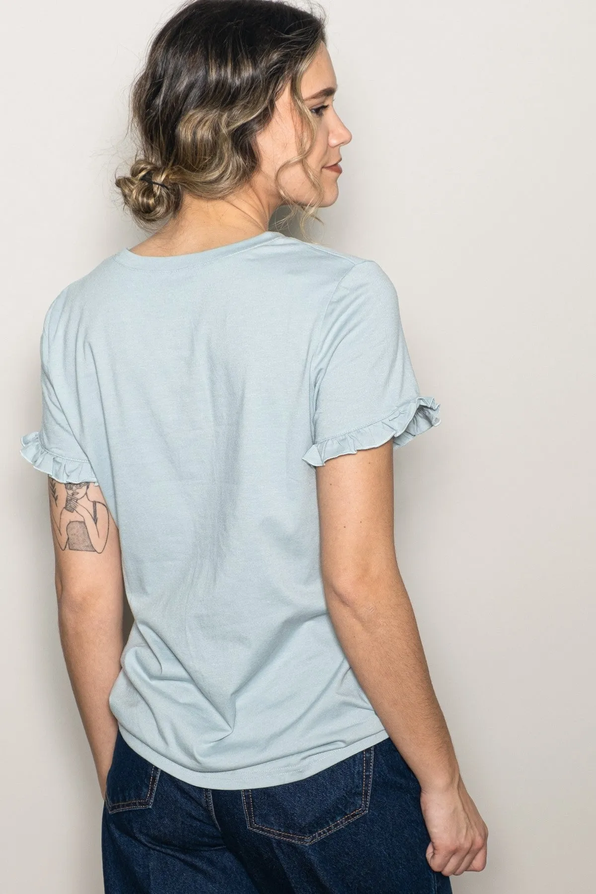 Mint Ruffle Trim Short Sleeve T-Shirt sold by Pinkblush product image thumbnail 3