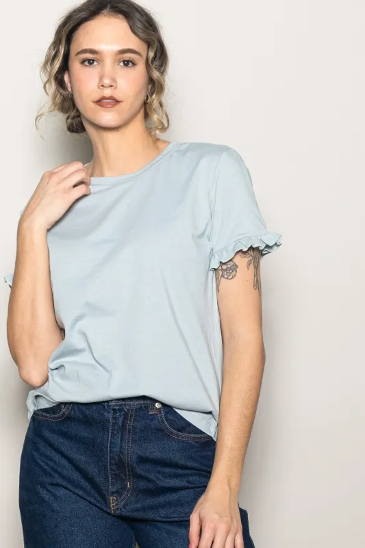 Mint Ruffle Trim Short Sleeve T-Shirt sold by Pinkblush