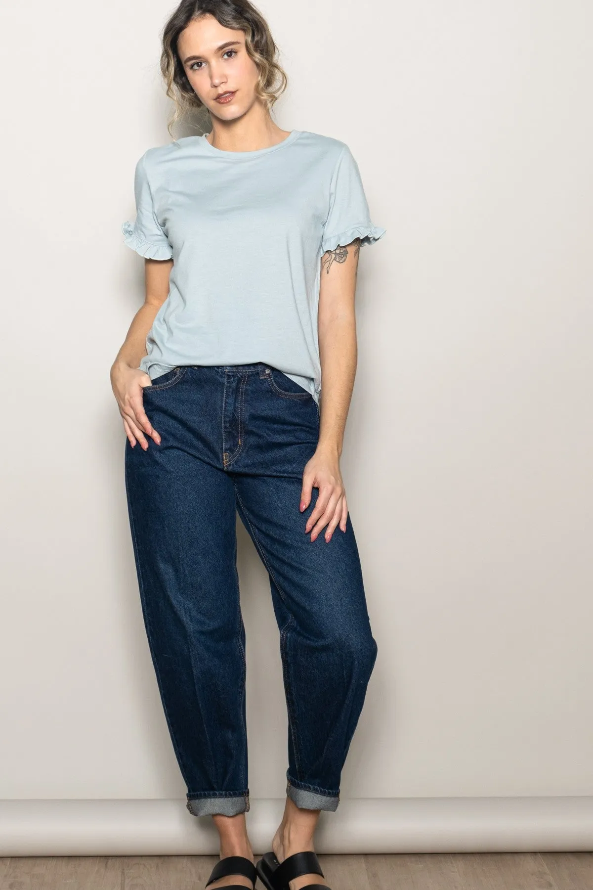 Mint Ruffle Trim Short Sleeve T-Shirt sold by Pinkblush product image thumbnail 4