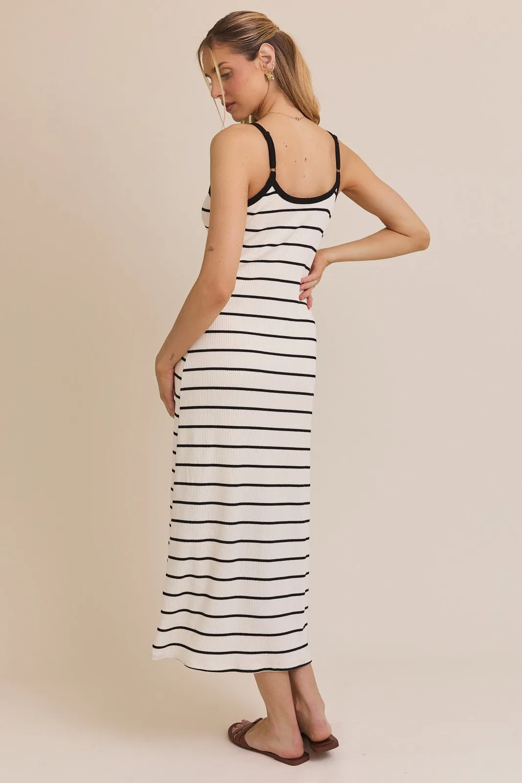 White Striped Ribbed Adjustable Strap Midi Dress sold by Pinkblush product image thumbnail 3