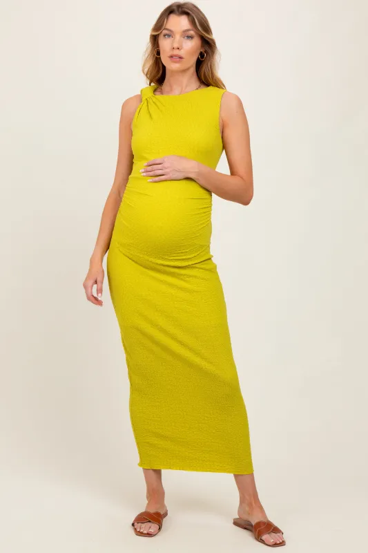 Lime Textured Shoulder Detail Maternity Midi Dress sold by Pinkblush