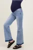 Light Blue Distressed Release Hem Flare Maternity Jeans sold by Pinkblush