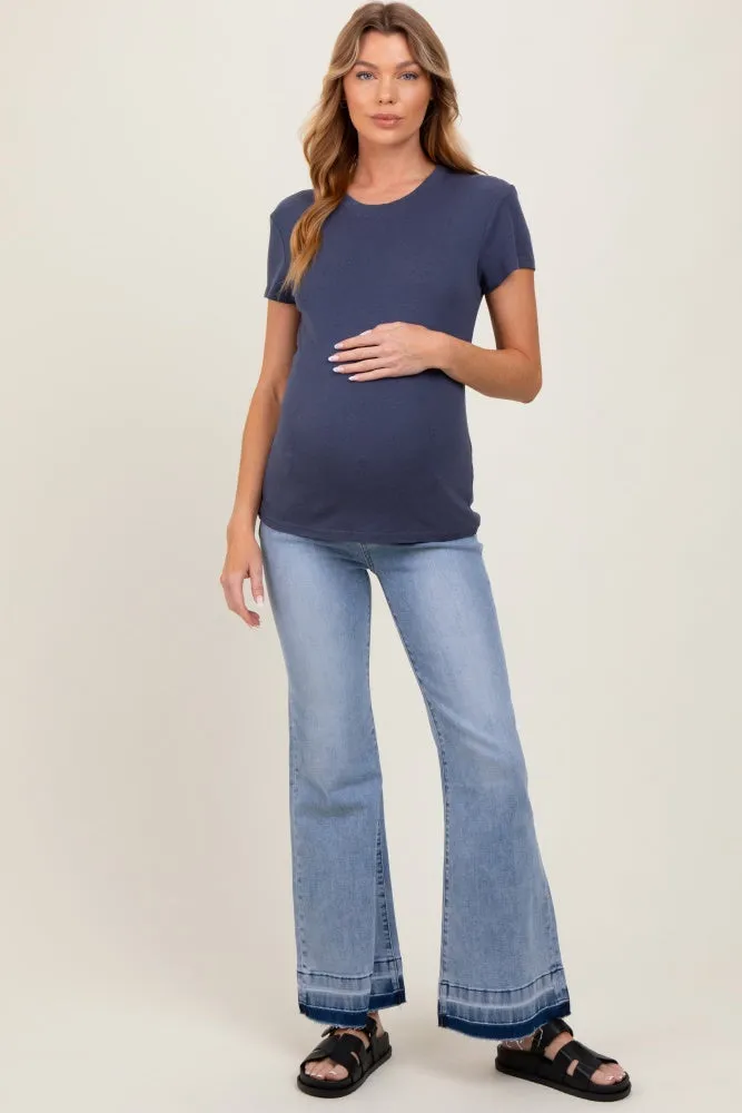 Light Blue Distressed Release Hem Flare Maternity Jeans sold by Pinkblush
