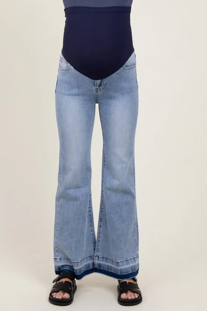 Light Blue Distressed Release Hem Flare Maternity Jeans sold by Pinkblush product image thumbnail 2