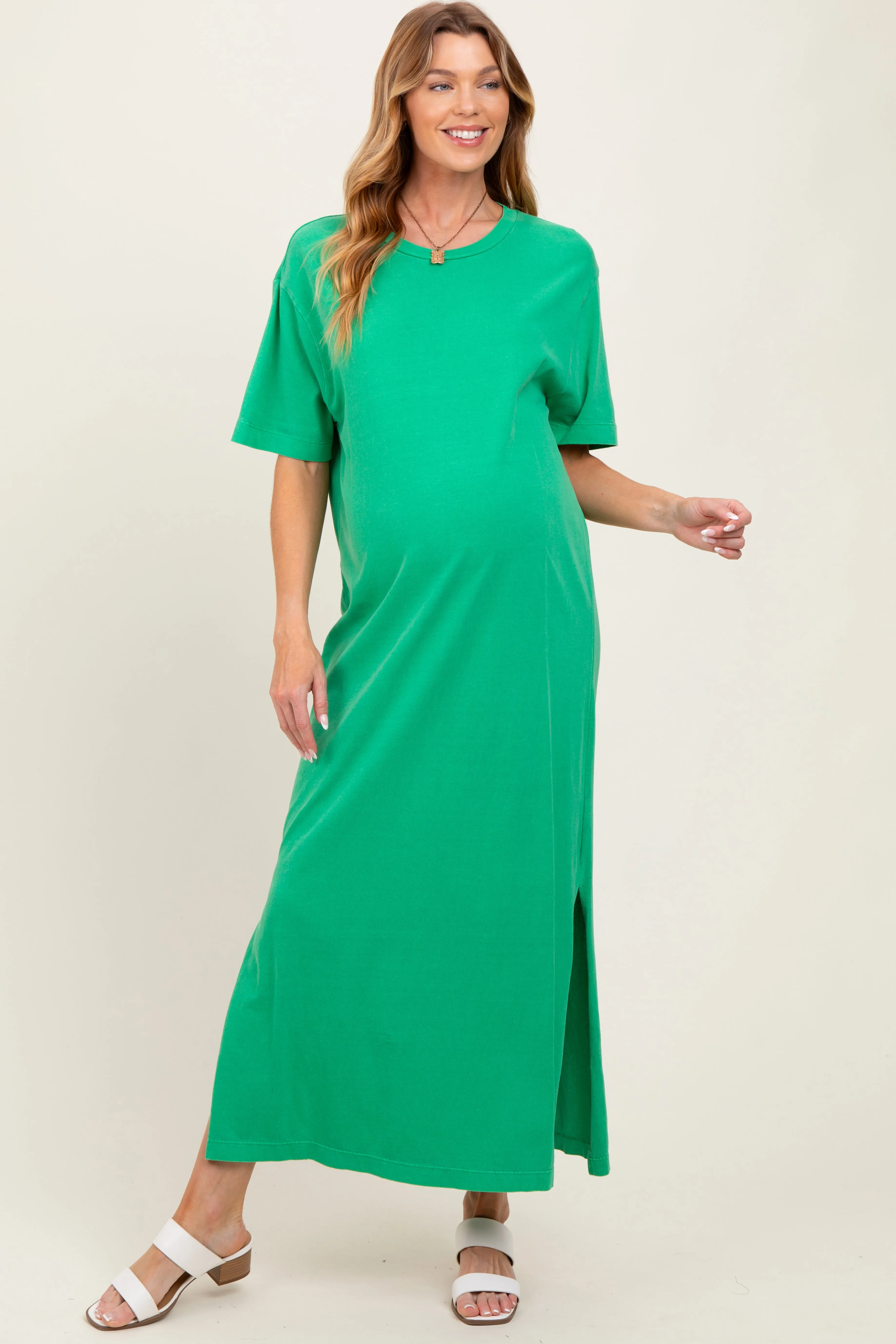 Green Short Sleeve Knit T-Shirt Maternity Maxi Dress sold by Pinkblush