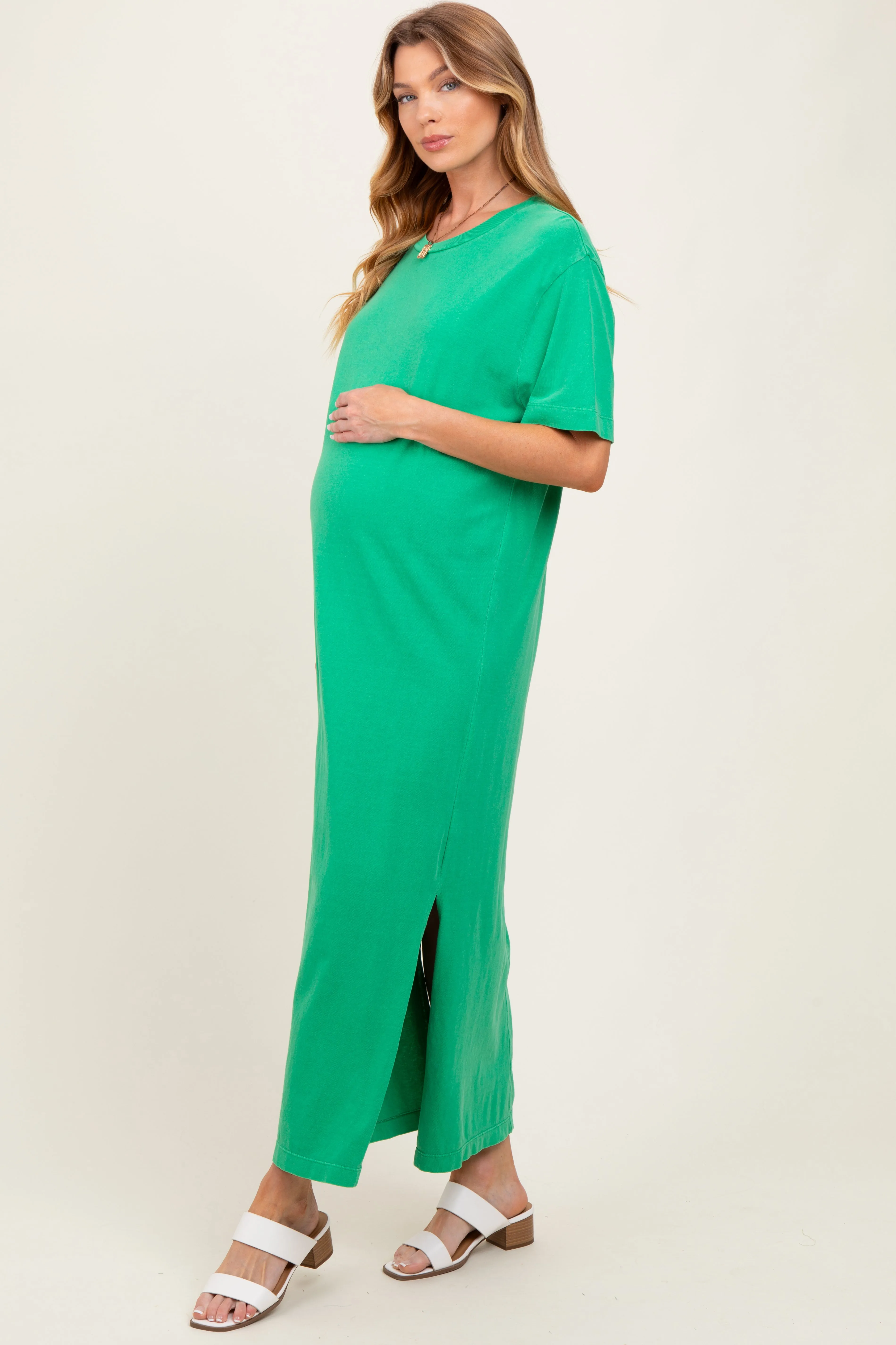 Green Short Sleeve Knit T-Shirt Maternity Maxi Dress sold by Pinkblush product image thumbnail 2
