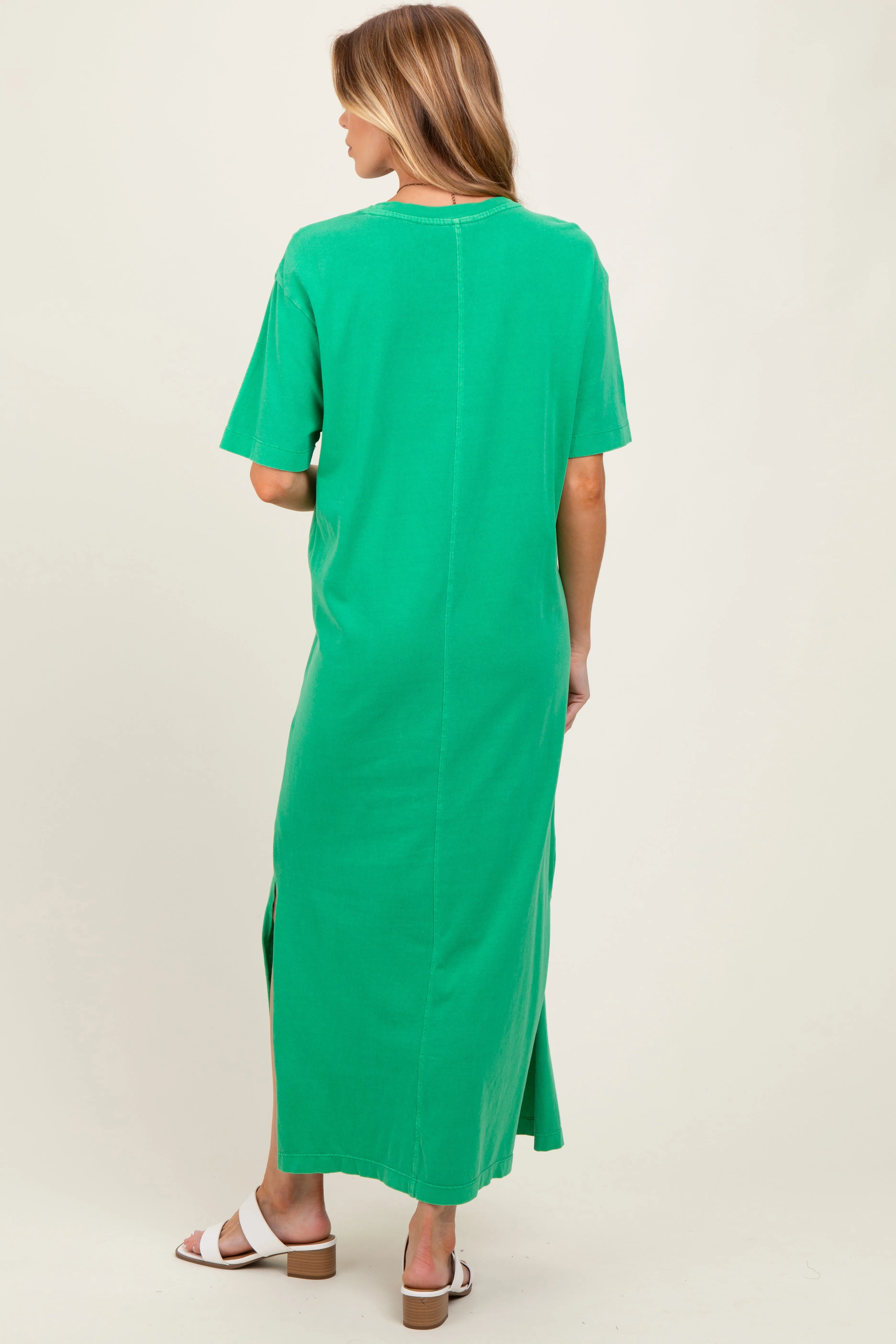 Green Short Sleeve Knit T-Shirt Maternity Maxi Dress sold by Pinkblush product image thumbnail 3