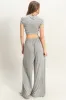 Heather Grey Cropped Short Sleeve Wide Leg Pants Set sold by Pinkblush